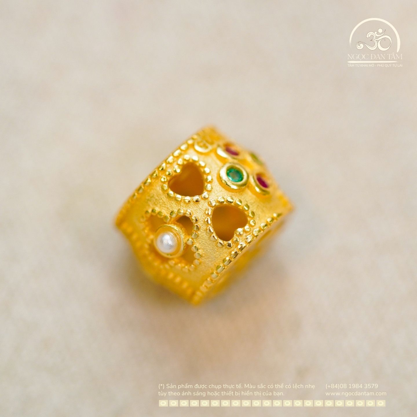  Charm Đệm Bánh Xe Đính Đá 7.35mm - Bạc 925 Mạ Vàng Cao Cấp 