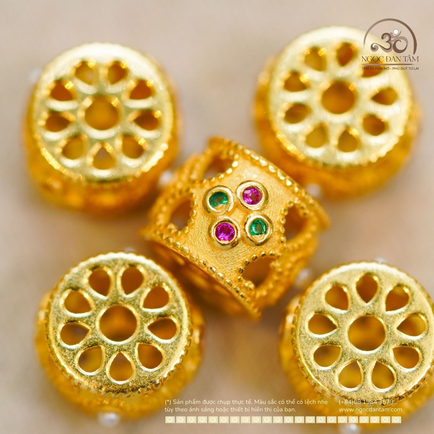  Charm Đệm Bánh Xe Đính Đá 7.35mm - Bạc 925 Mạ Vàng Cao Cấp 