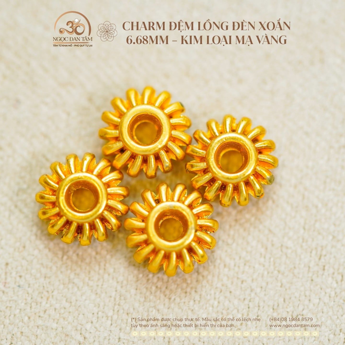  Charm đệm lồng đèn xoắn 6.68mm - Kim Loại Mạ Vàng 