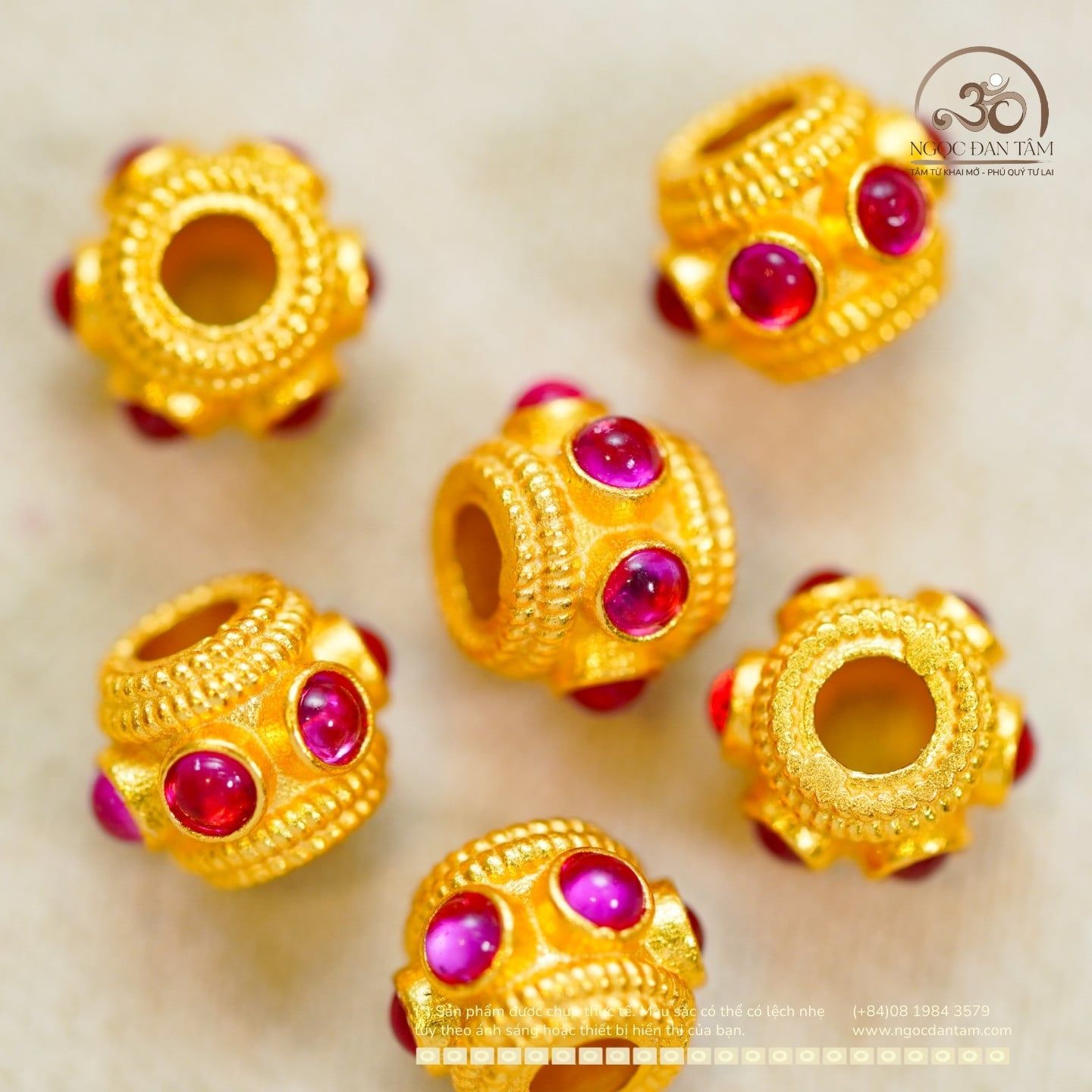  Charm Đính Đá Hồng 5mm - Bạc Mạ Vàng 