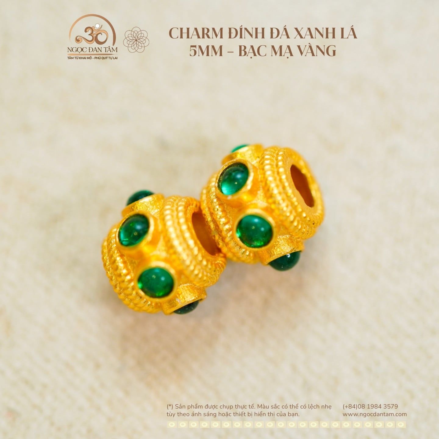  Charm Đính Đá Xanh Lá 5mm - Bạc mạ vàng 