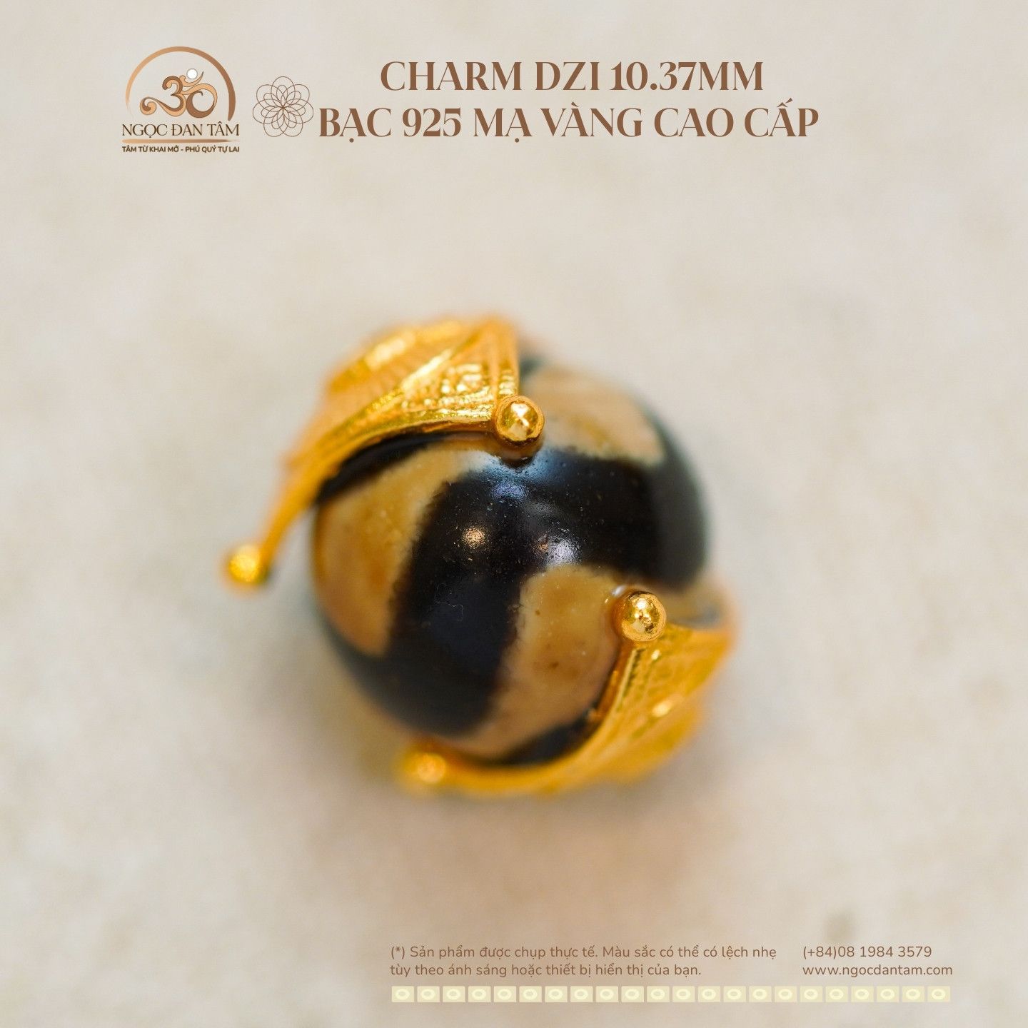  Charm Dzi 10.37mm - Bạc 925 Mạ Vàng Cao Cấp 