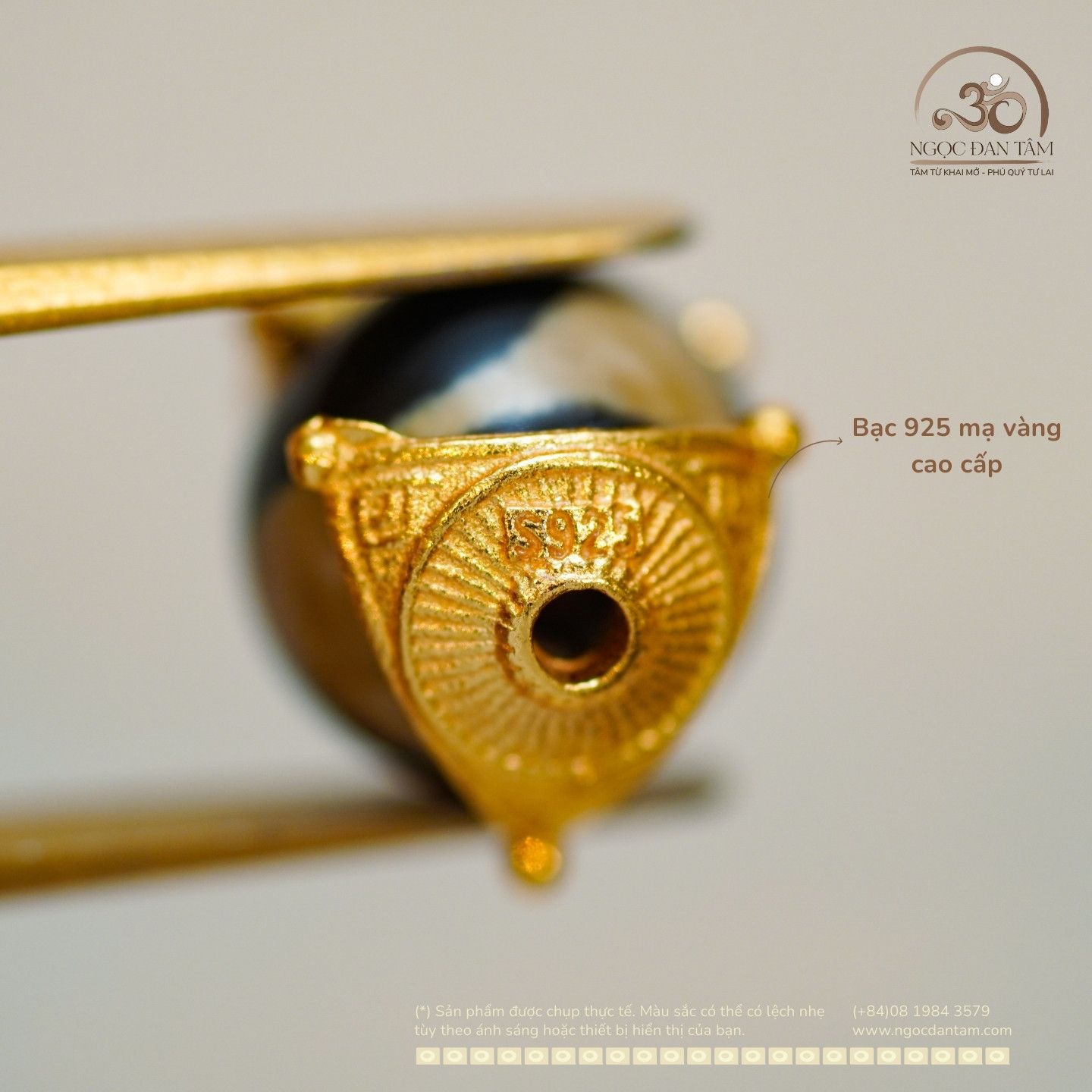  Charm Dzi 10.37mm - Bạc 925 Mạ Vàng Cao Cấp 