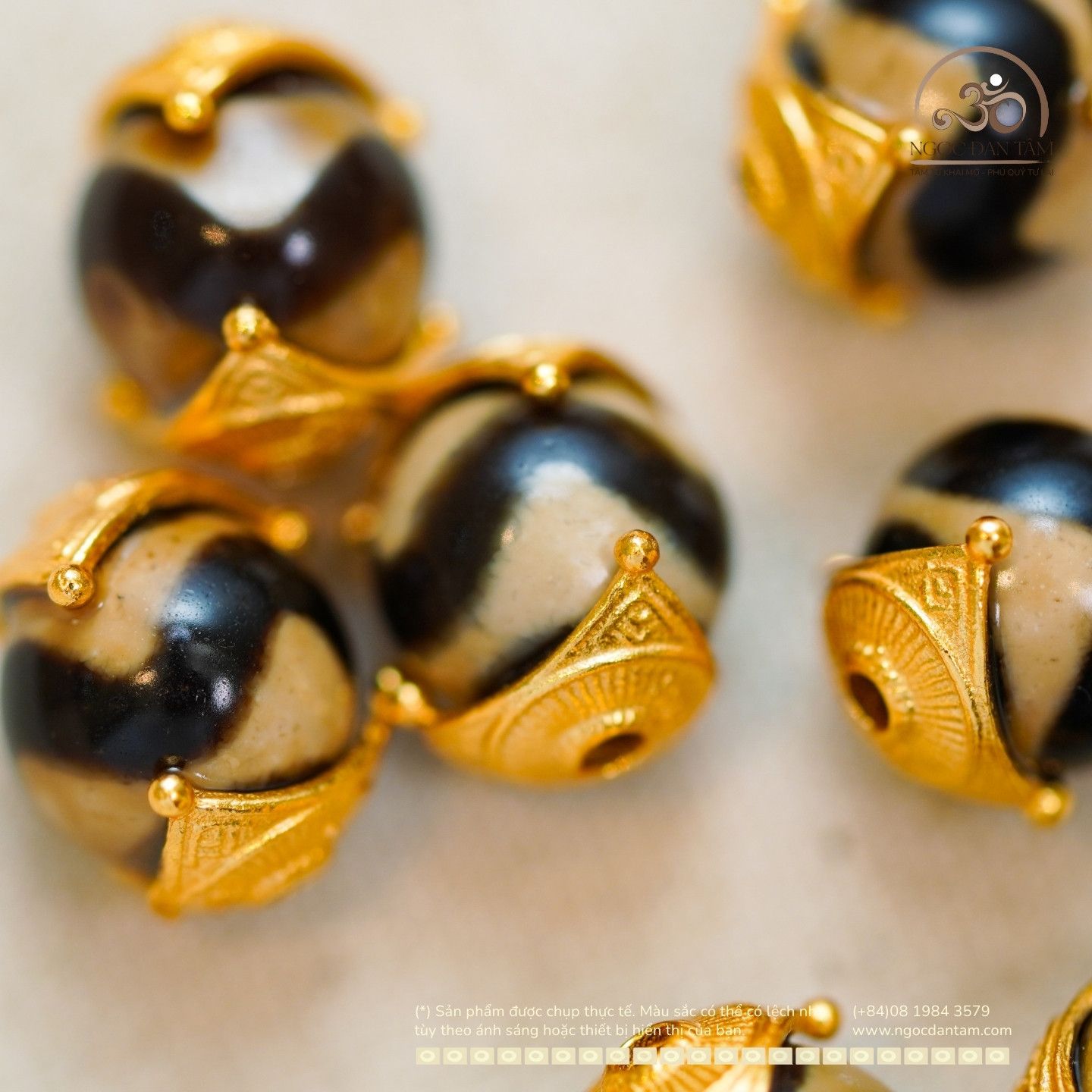  Charm Dzi 10.37mm - Bạc 925 Mạ Vàng Cao Cấp 