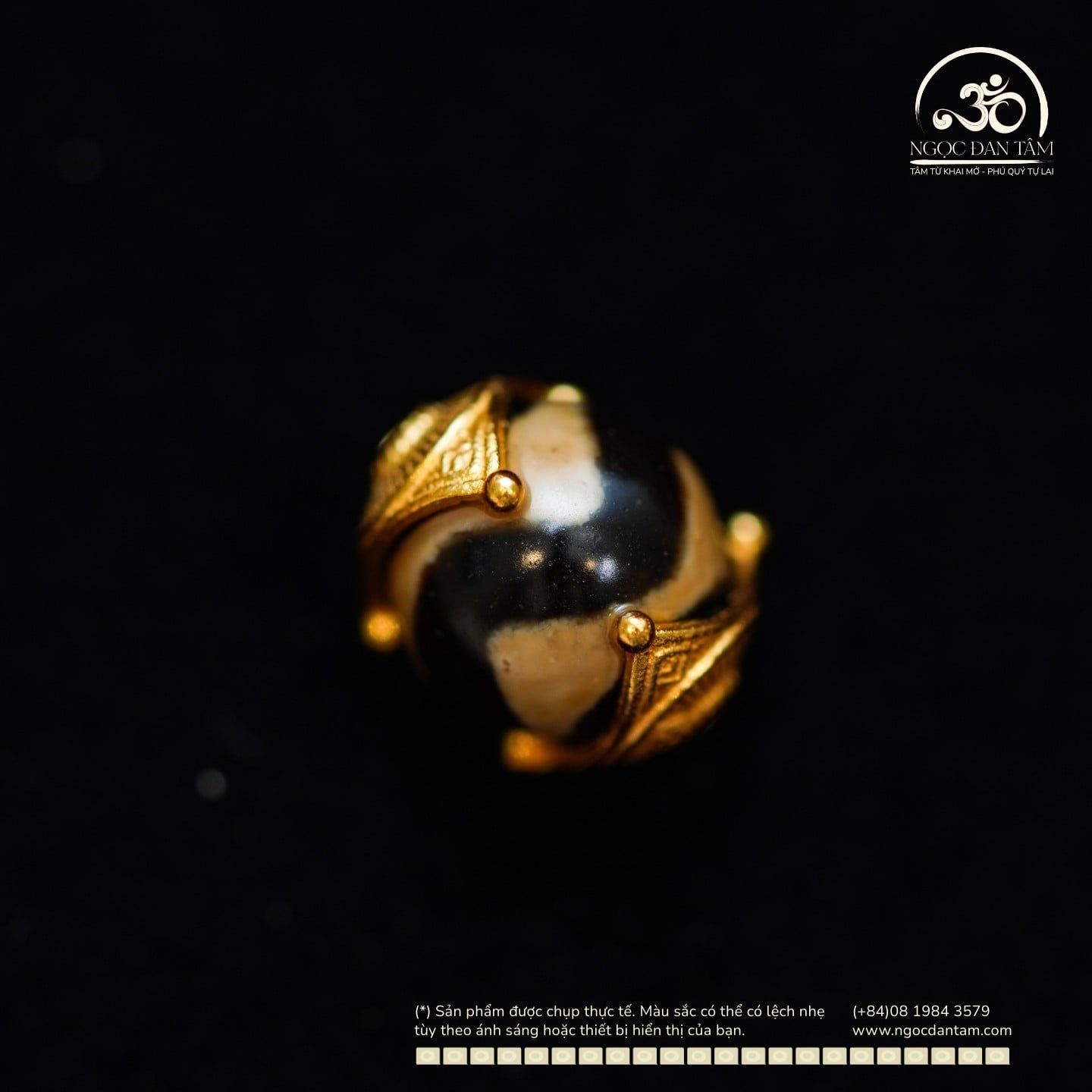  Charm Dzi 10.37mm - Bạc 925 Mạ Vàng Cao Cấp 