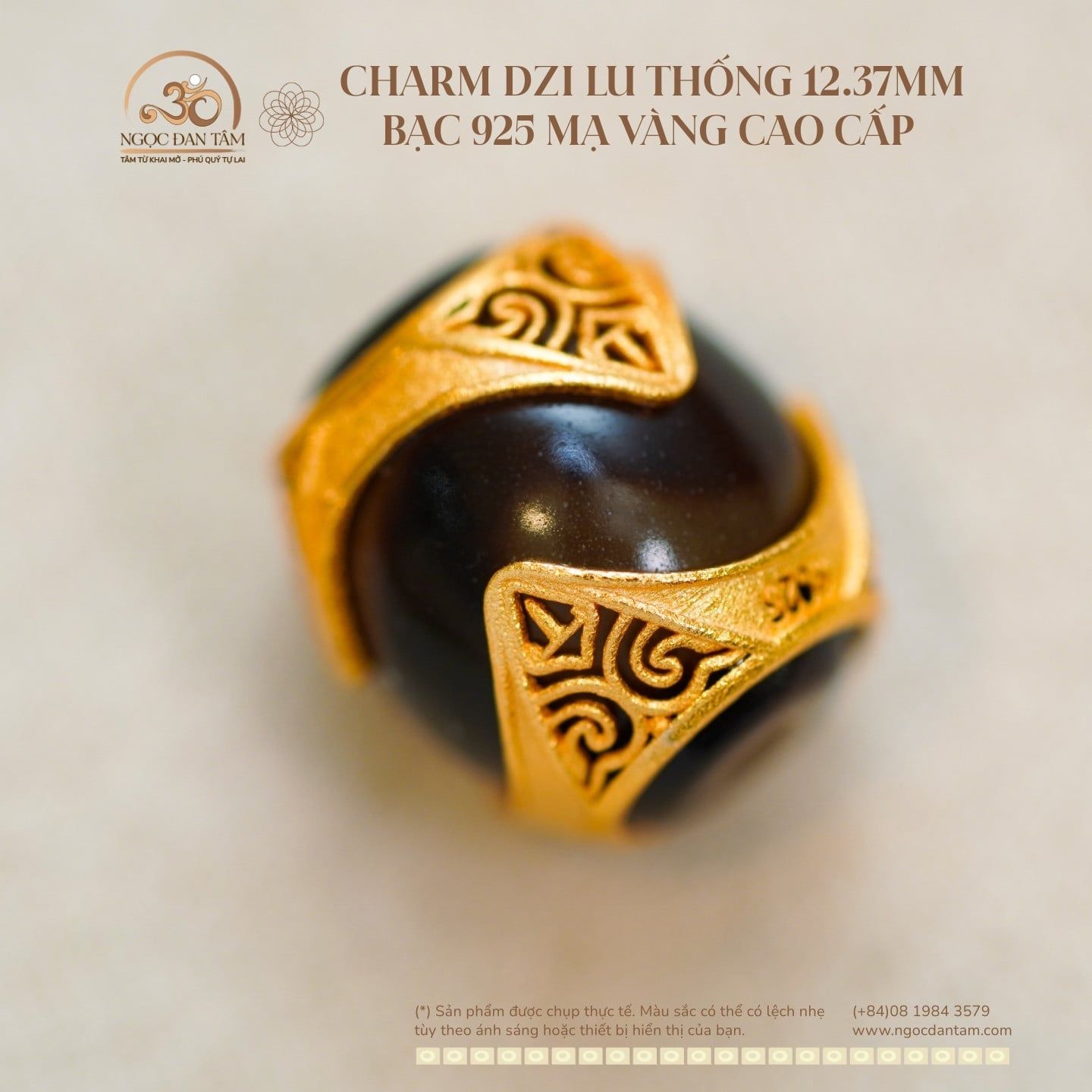  Charm Dzi Lu Thống 12.37mm - Bạc 925 mạ vàng cao cấp 
