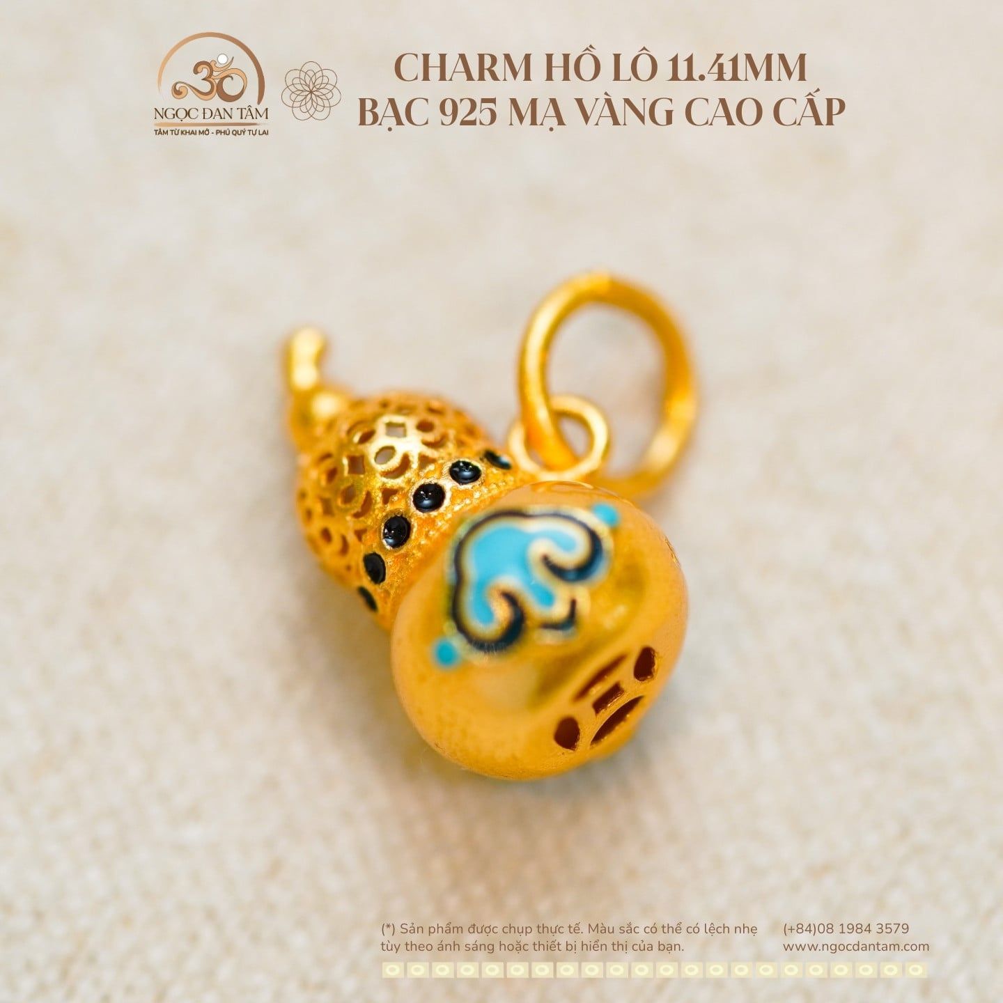 Charm Hồ Lô 11.41mm Bạc 925 Mạ Vàng Cao cấp 