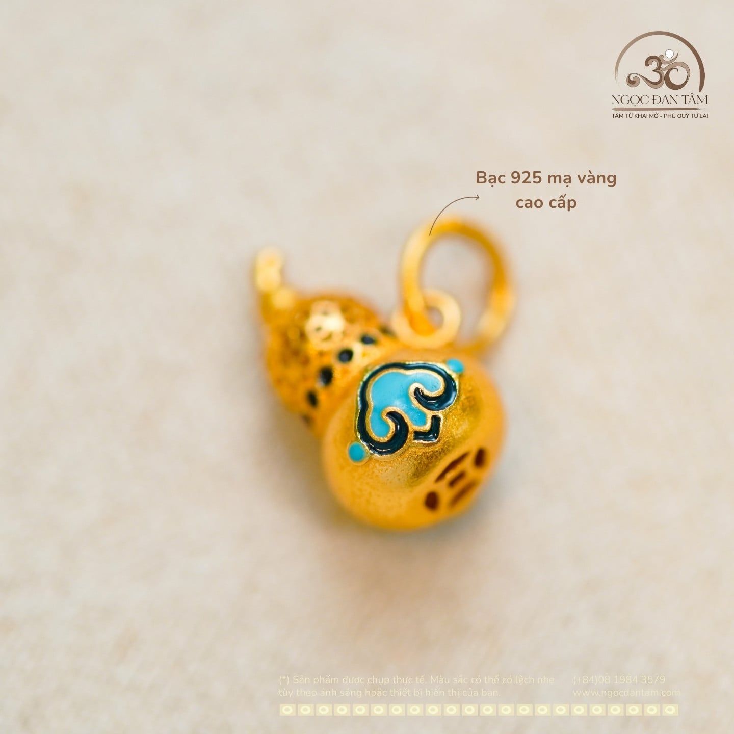  Charm Hồ Lô 11.41mm Bạc 925 Mạ Vàng Cao cấp 