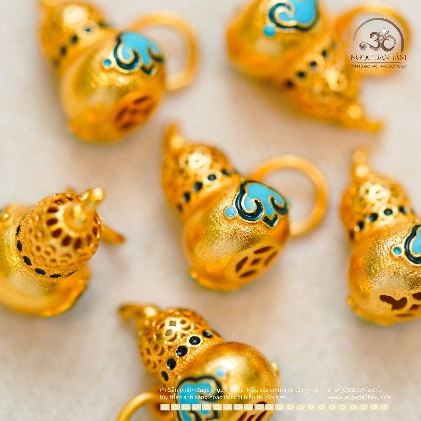  Charm Hồ Lô 11.41mm Bạc 925 Mạ Vàng Cao cấp 