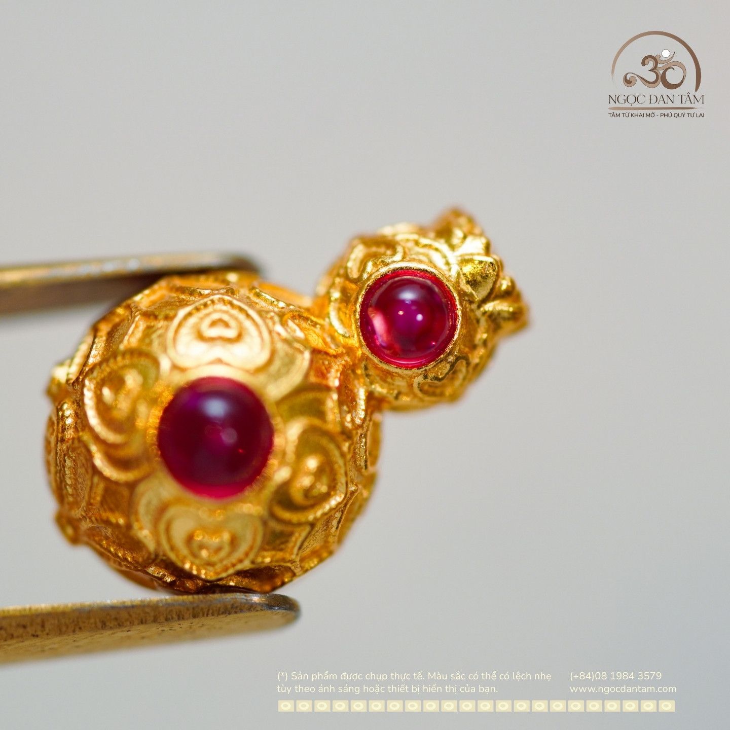  Charm Hồ Lô ĐÍnh Ruby 11.8mm - Bạc 925 Mạ Vàng Cao Cấp 