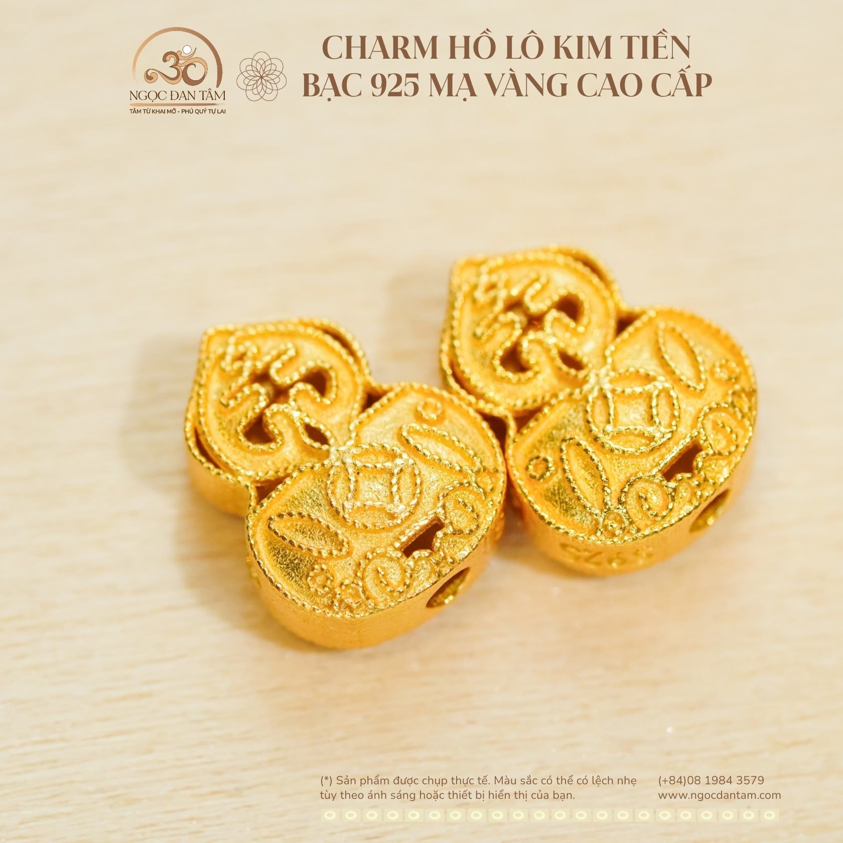  Charm Hồ Lô Kim Tiền - Bạc 925 Mạ Vàng Cao Cấp 