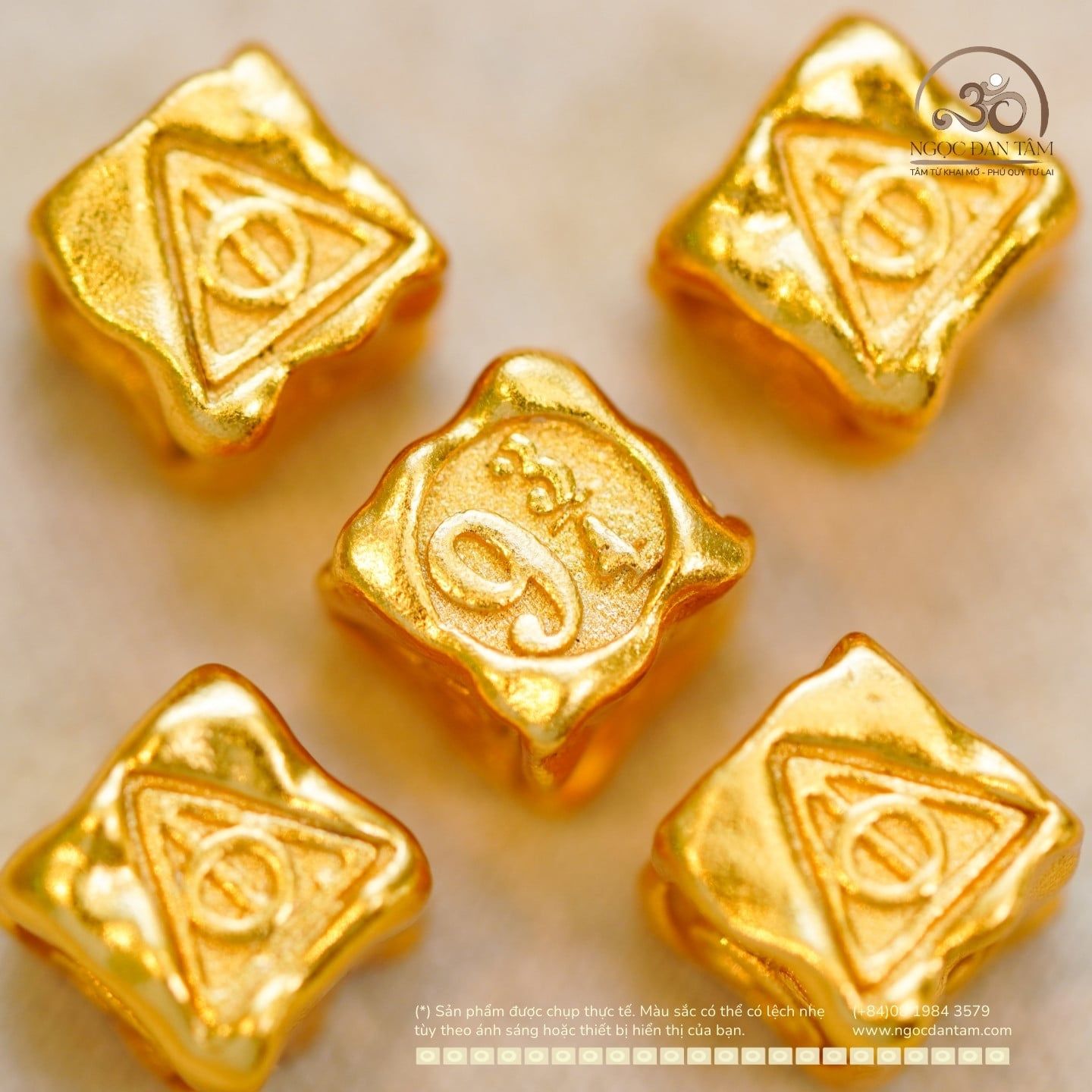  Charm Hạt Vuông May Mắn 8.18MM Bạc 925 Mạ Vàng Cao Cấp 