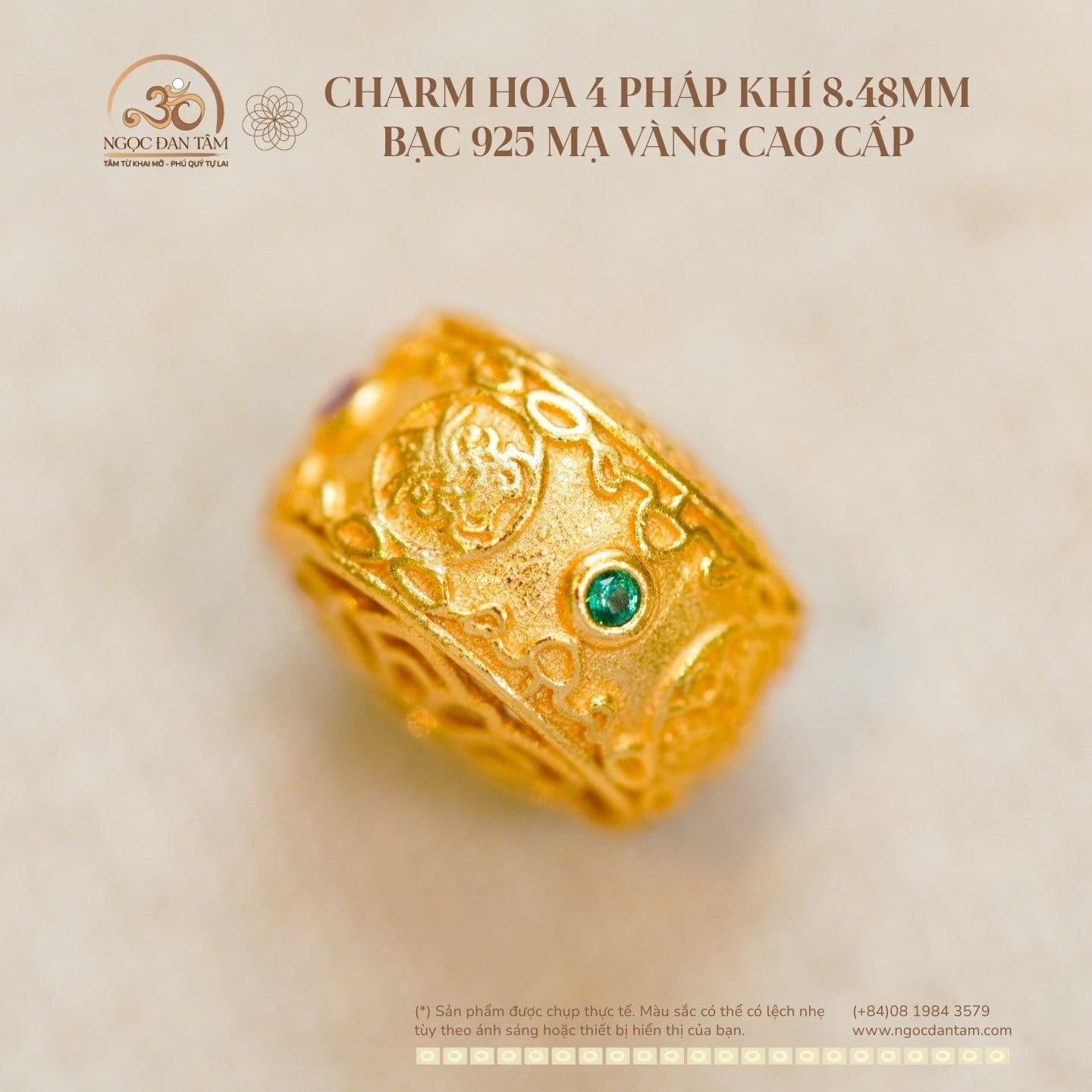  Charm Hoa 4 Pháp Khí 8.48mm - Bạc 925 Mạ Vàng Cao Cấp 