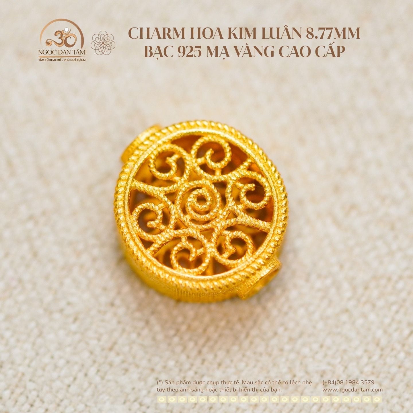  Charm Hoa Kim Luân 8.77mm - Bạc 925 Mạ Vàng Cao cấp 