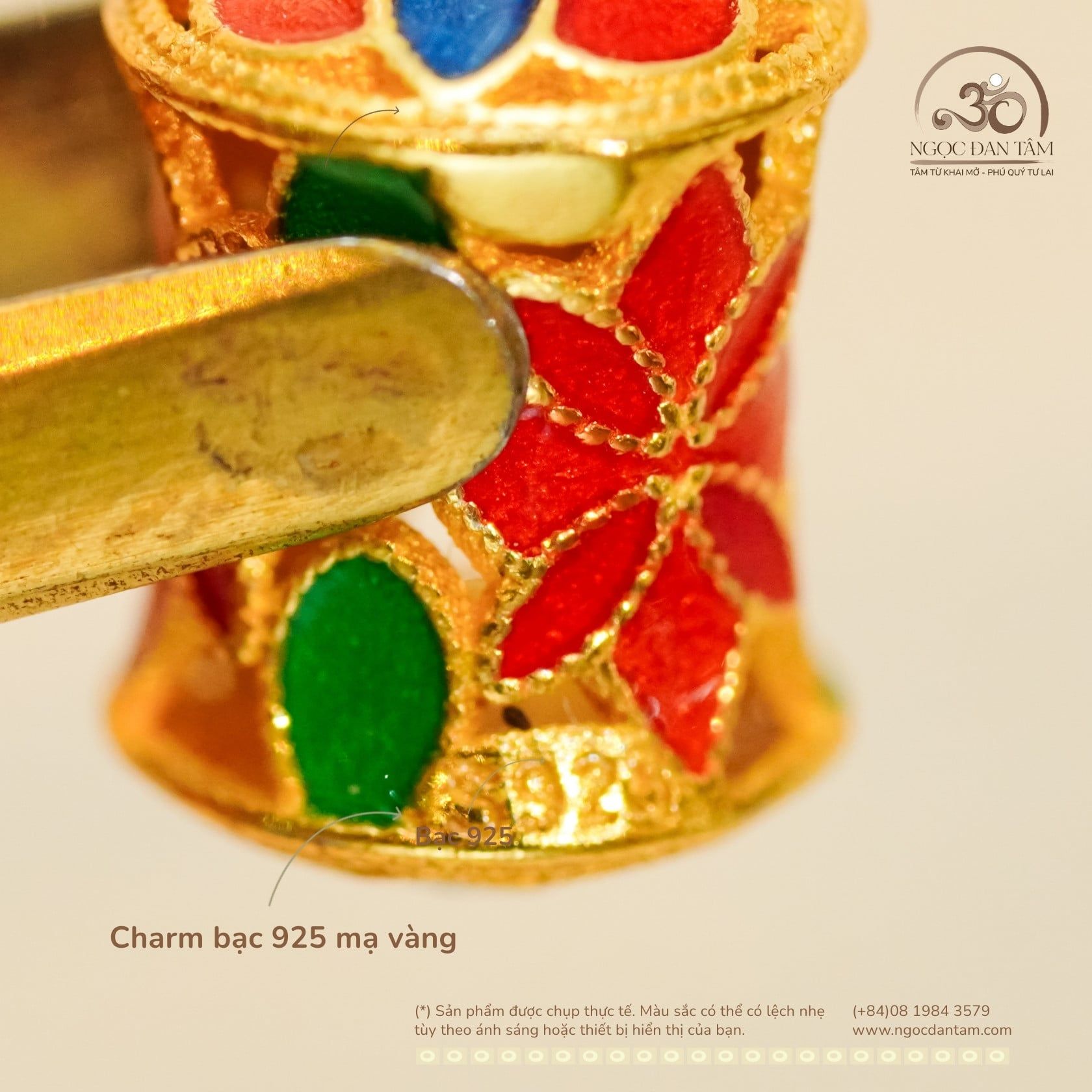  Charm Hoa May Mắn Đa Sắc - Bạc 925 Mạ Vàng Cao Cấp 