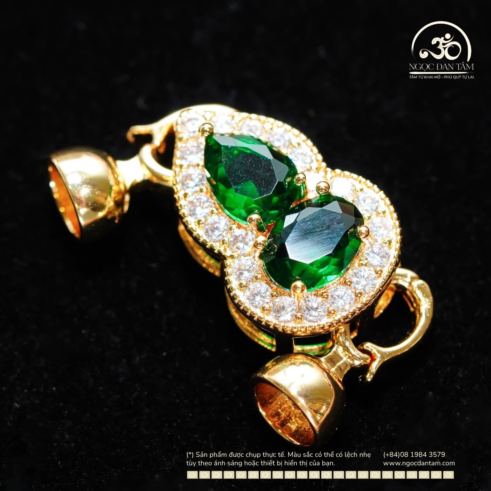  Charm khóa Vòng Cổ Ngọc Bích Hồ Lô Mạ Vàng Cao 