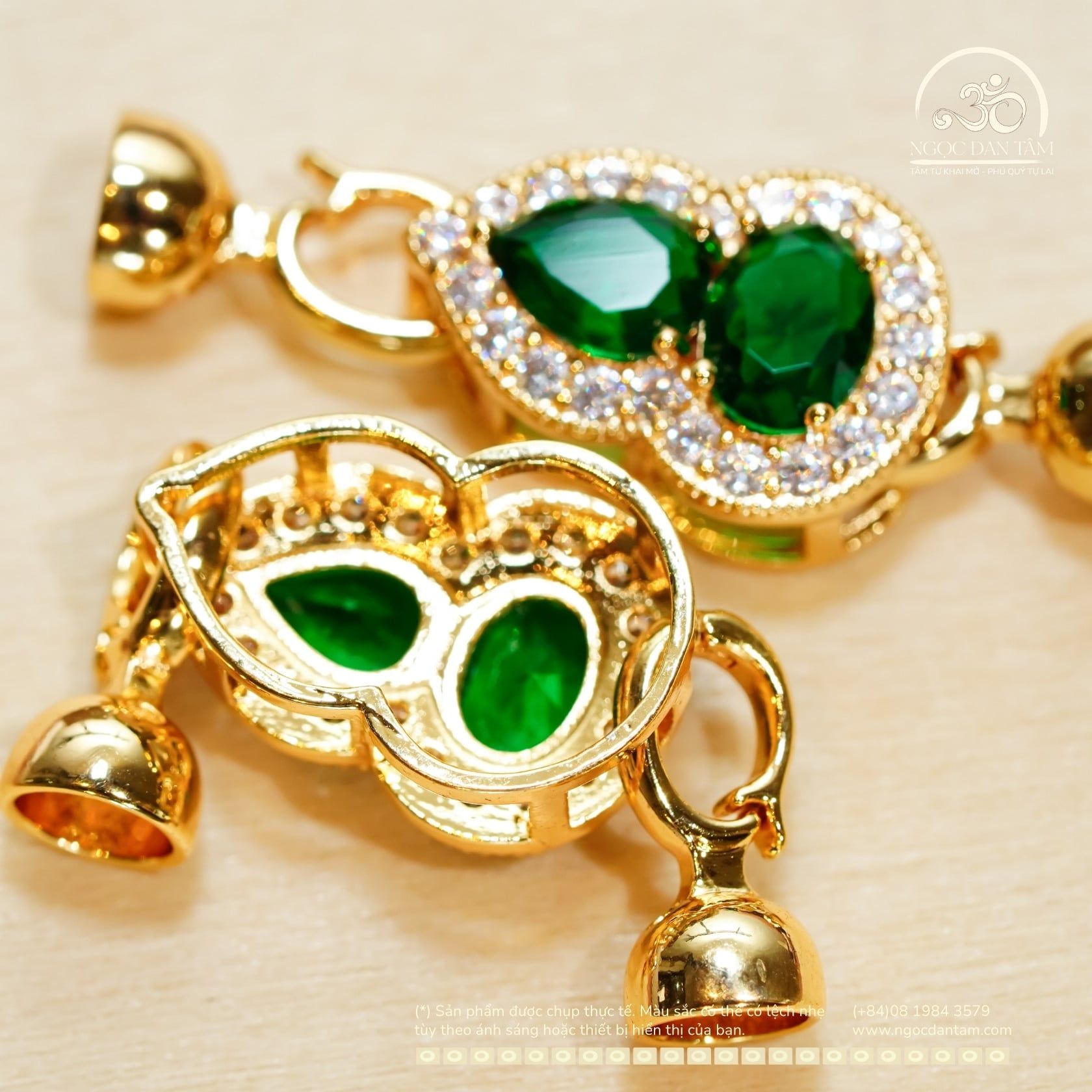  Charm khóa Vòng Cổ Ngọc Bích Hồ Lô Mạ Vàng Cao 