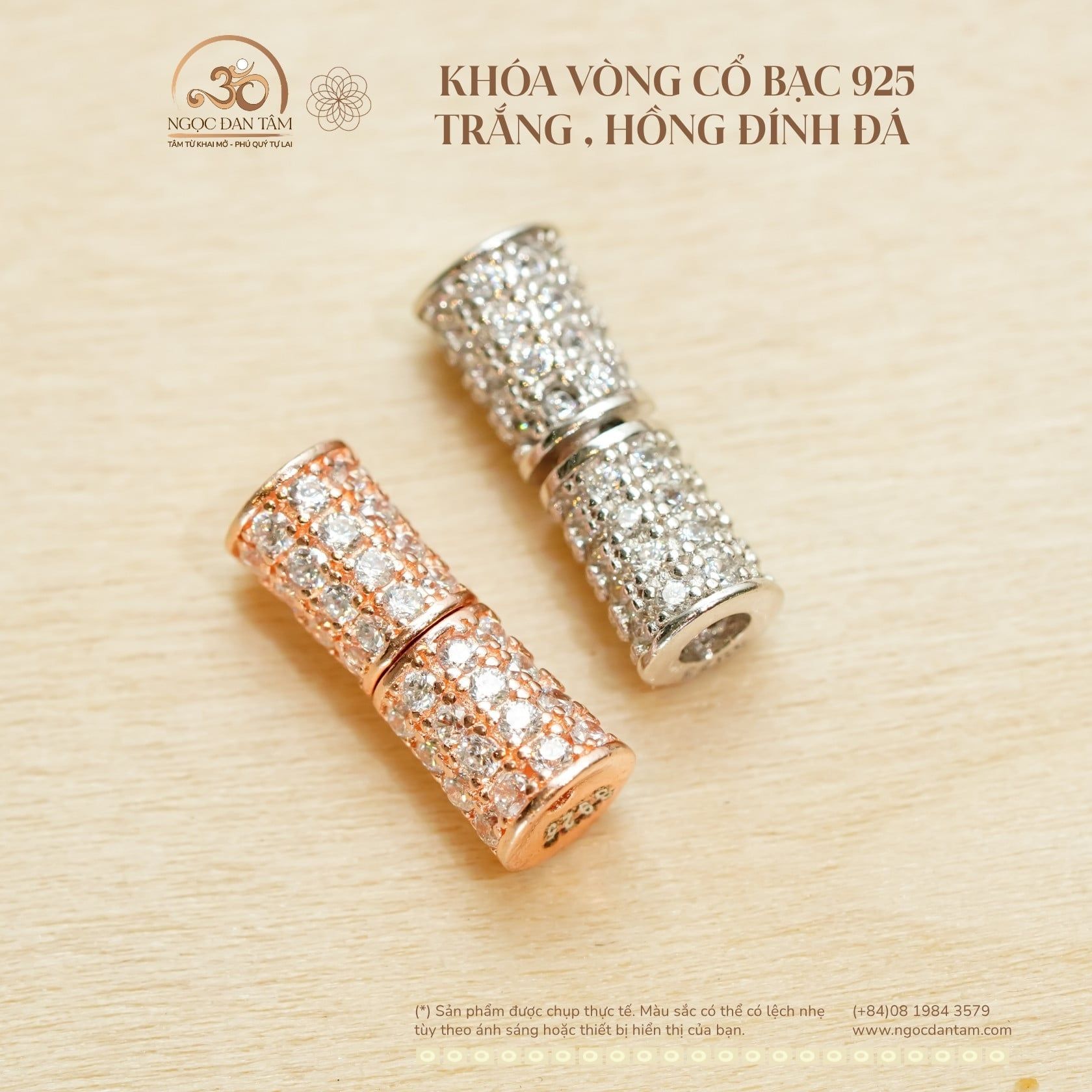  Charm Khóa Vòng Cổ Bạc 925 Mạ Vàng Trắng , Hồng Eo Thon Lấp Lánh 