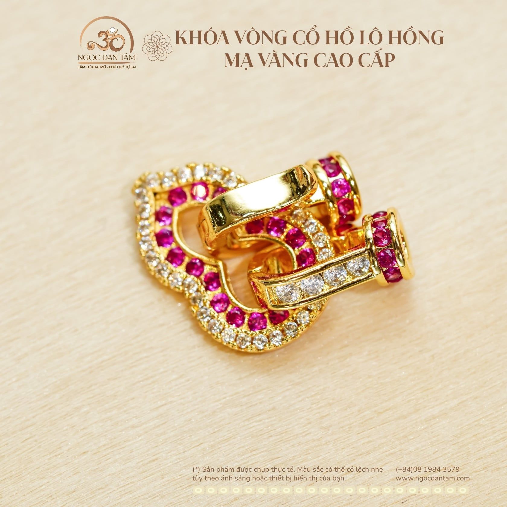  Charm Khóa Vòng Cổ Hồ Lô Đính Đá Hồng Mạ Vàng Cao Cấp 