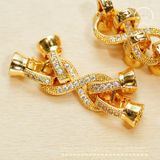  Charm Khóa Vòng Cổ Nơ Đôi Đính Hạt Mạ Vàng Cao Cấp 
