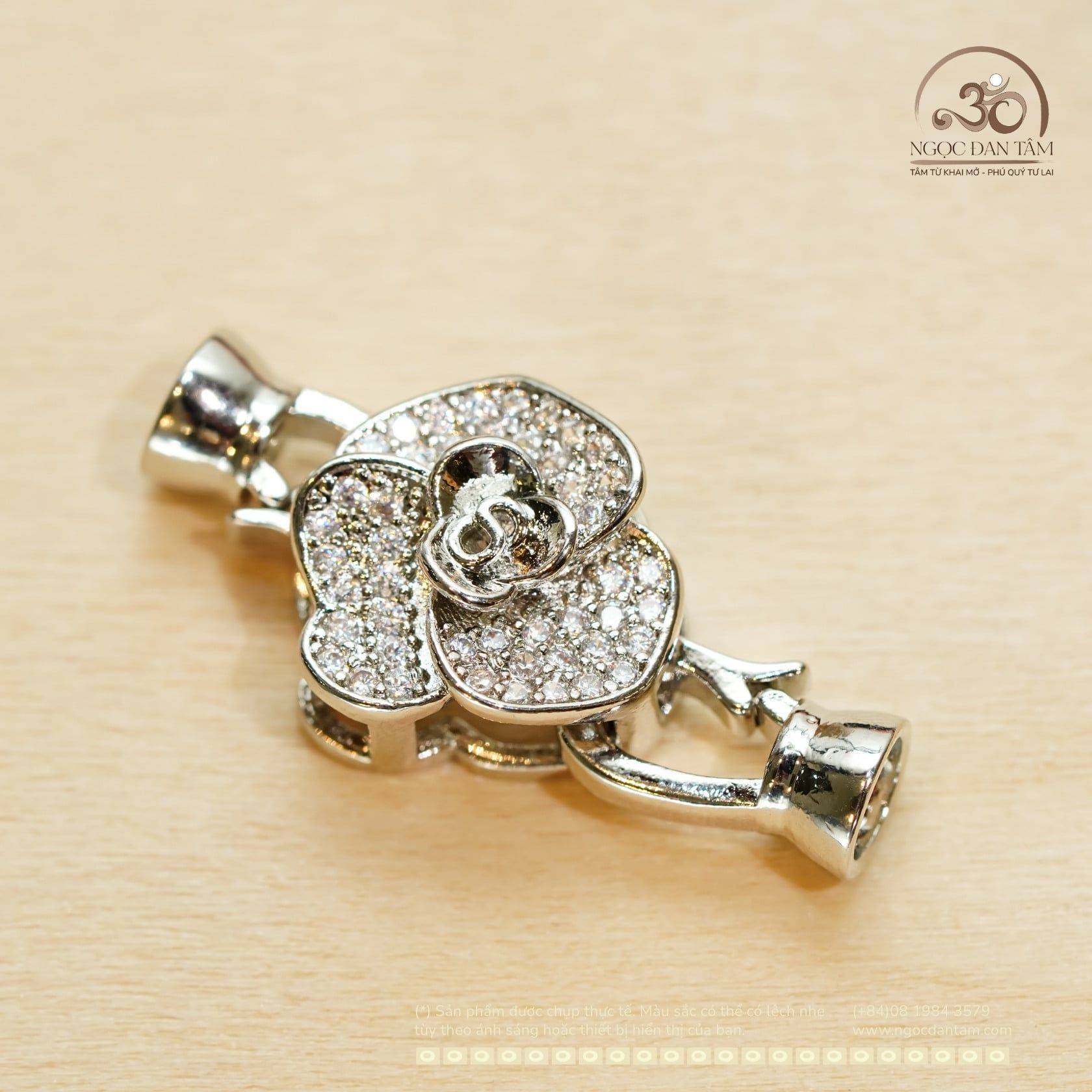  Charm Khóa Vòng Cổ Hoa Mẫu Đơn Bạc Kim Cao Cấp 