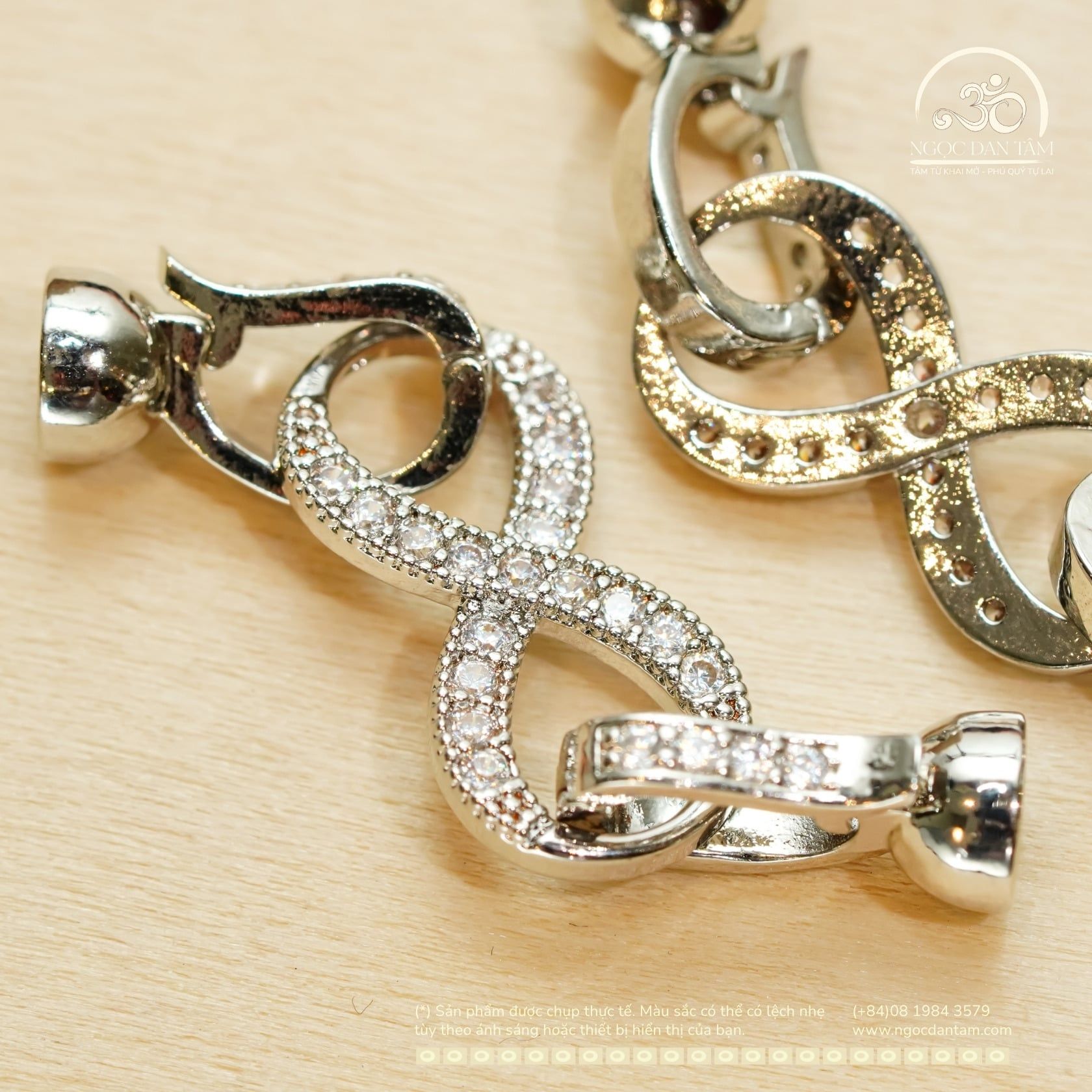  Charm Khóa Vòng Cổ Nơ Bạc Kim Đính Hạt 