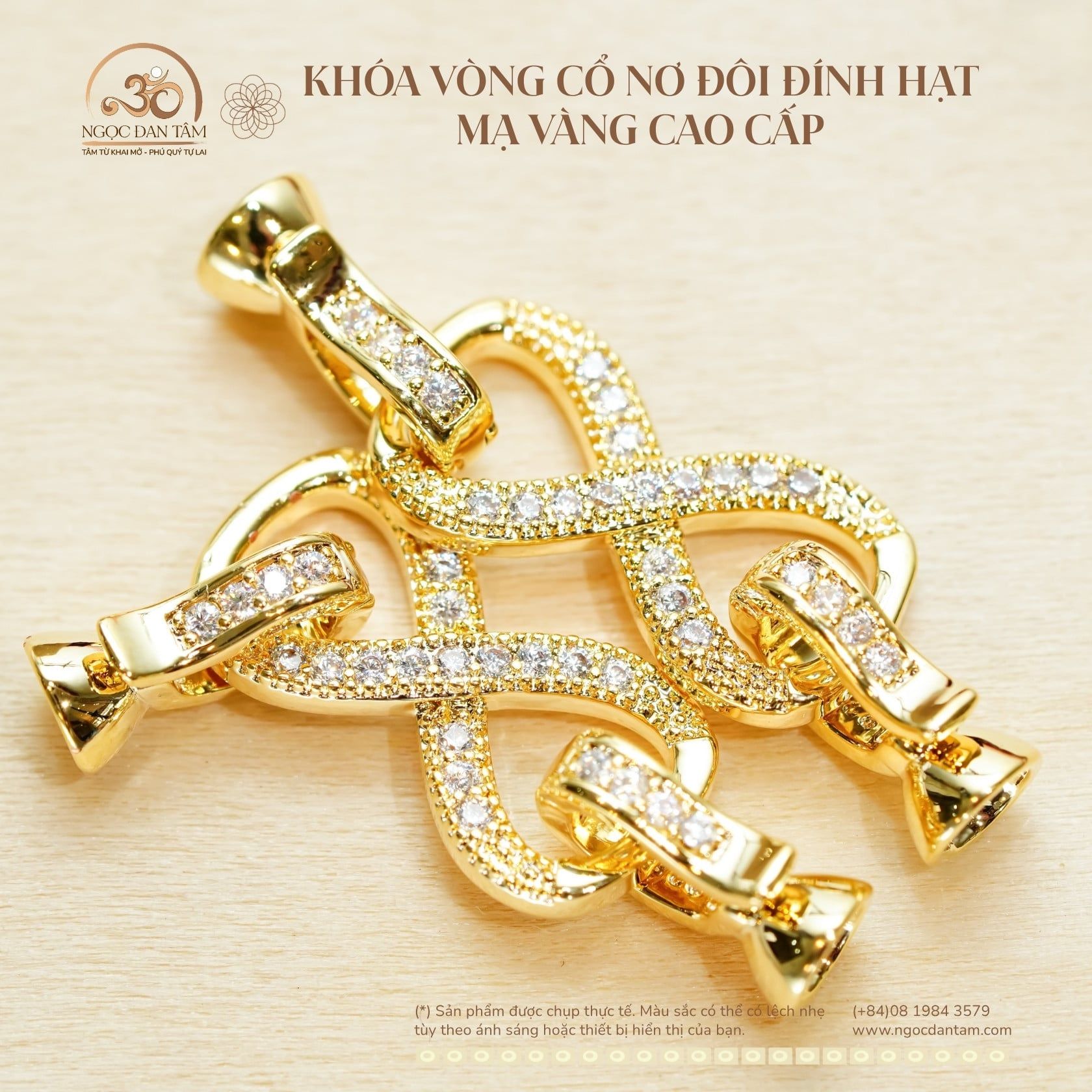  Charm Khóa Vòng Cổ Nơ Đính Hạt Mạ Vàng Cao Cấp 