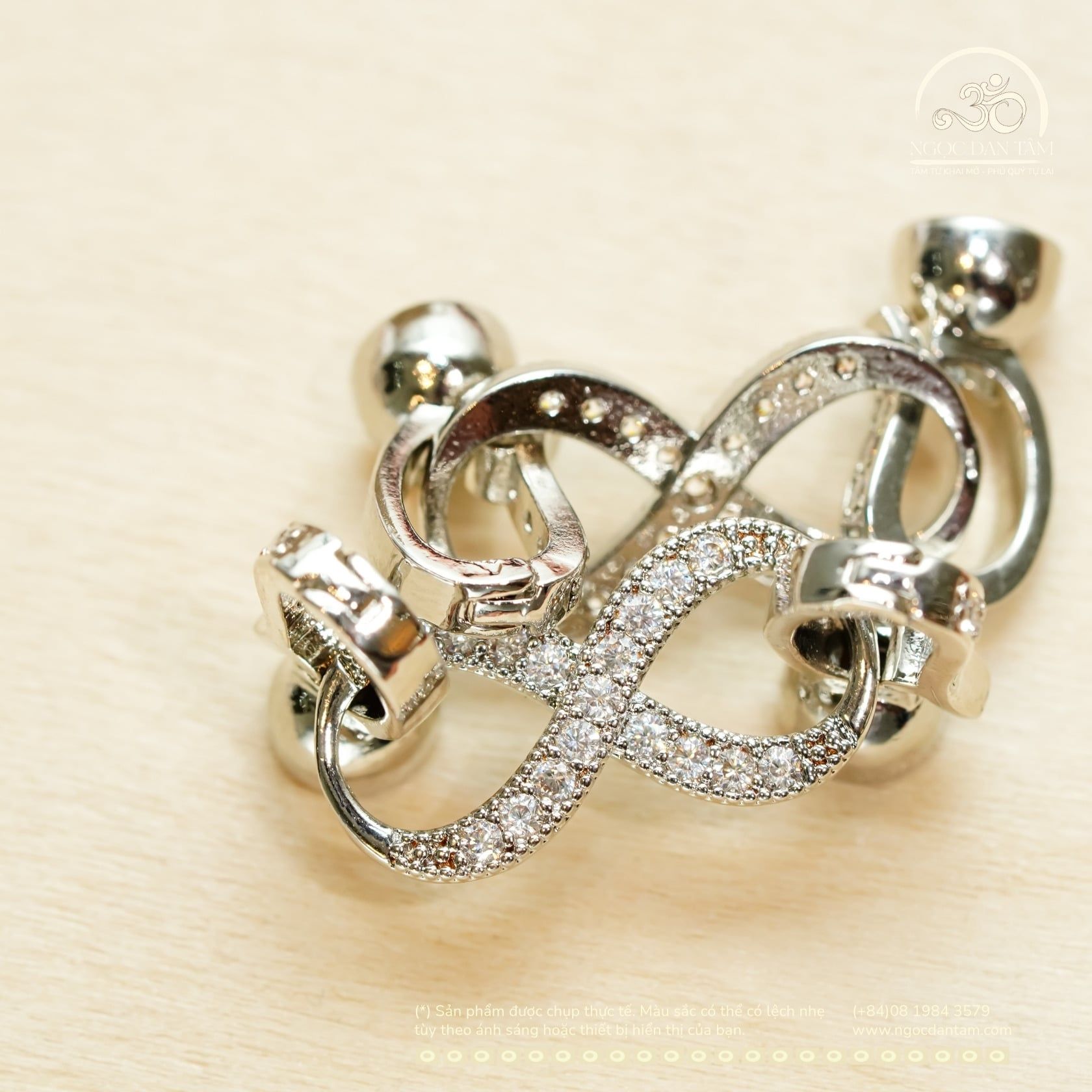  Charm Khóa Vòng Cổ Nơ Bạc Kim Đính Hạt 