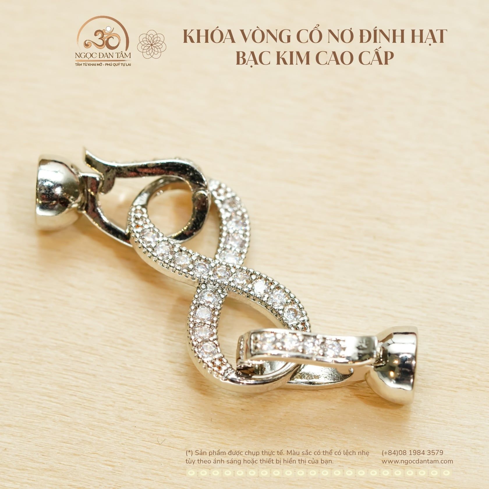  Charm Khóa Vòng Cổ Nơ Bạc Kim Đính Hạt 