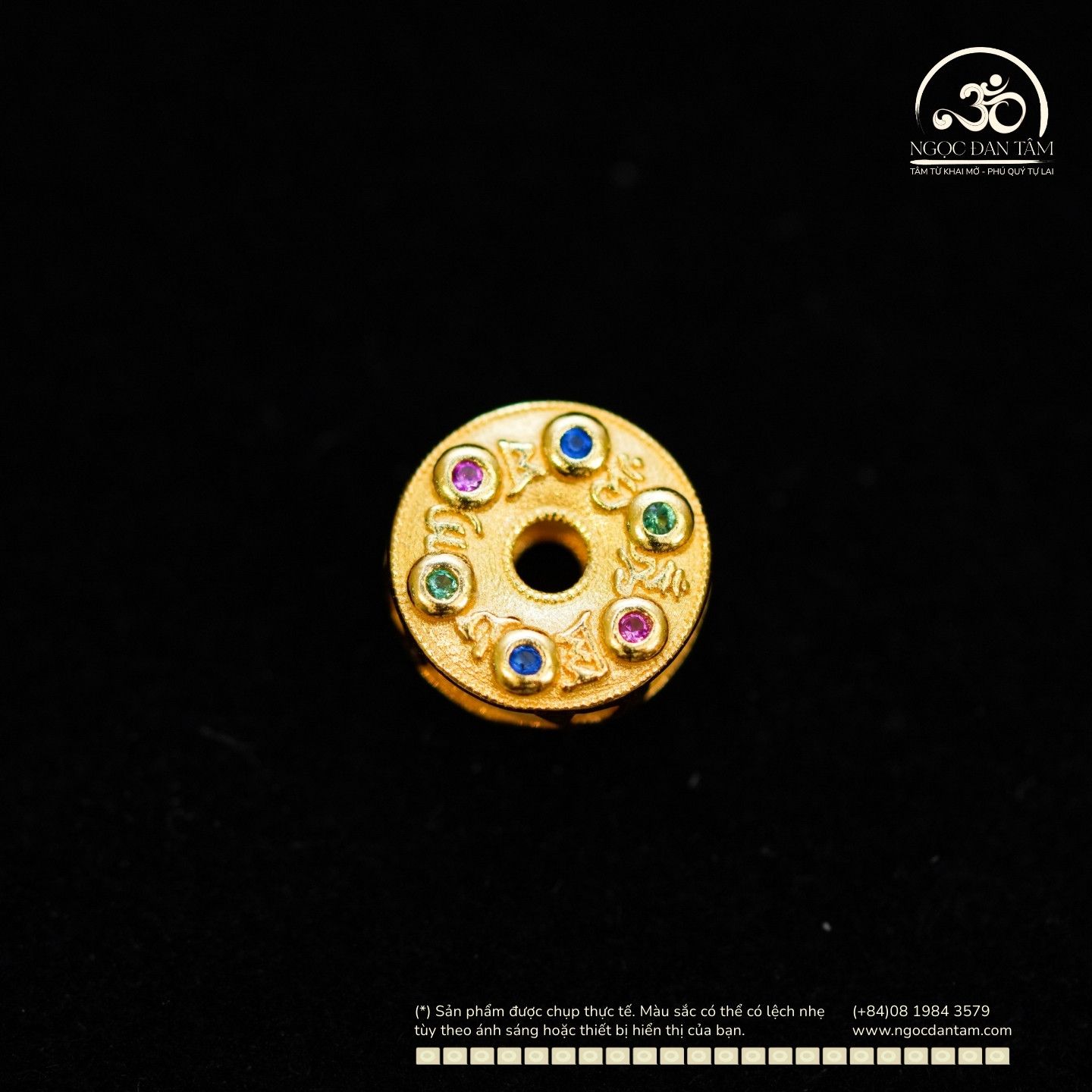  Charm Lục Tự Đính Đá 8.23mm - Bạc 925 Mạ Vàng Cao Cấp 