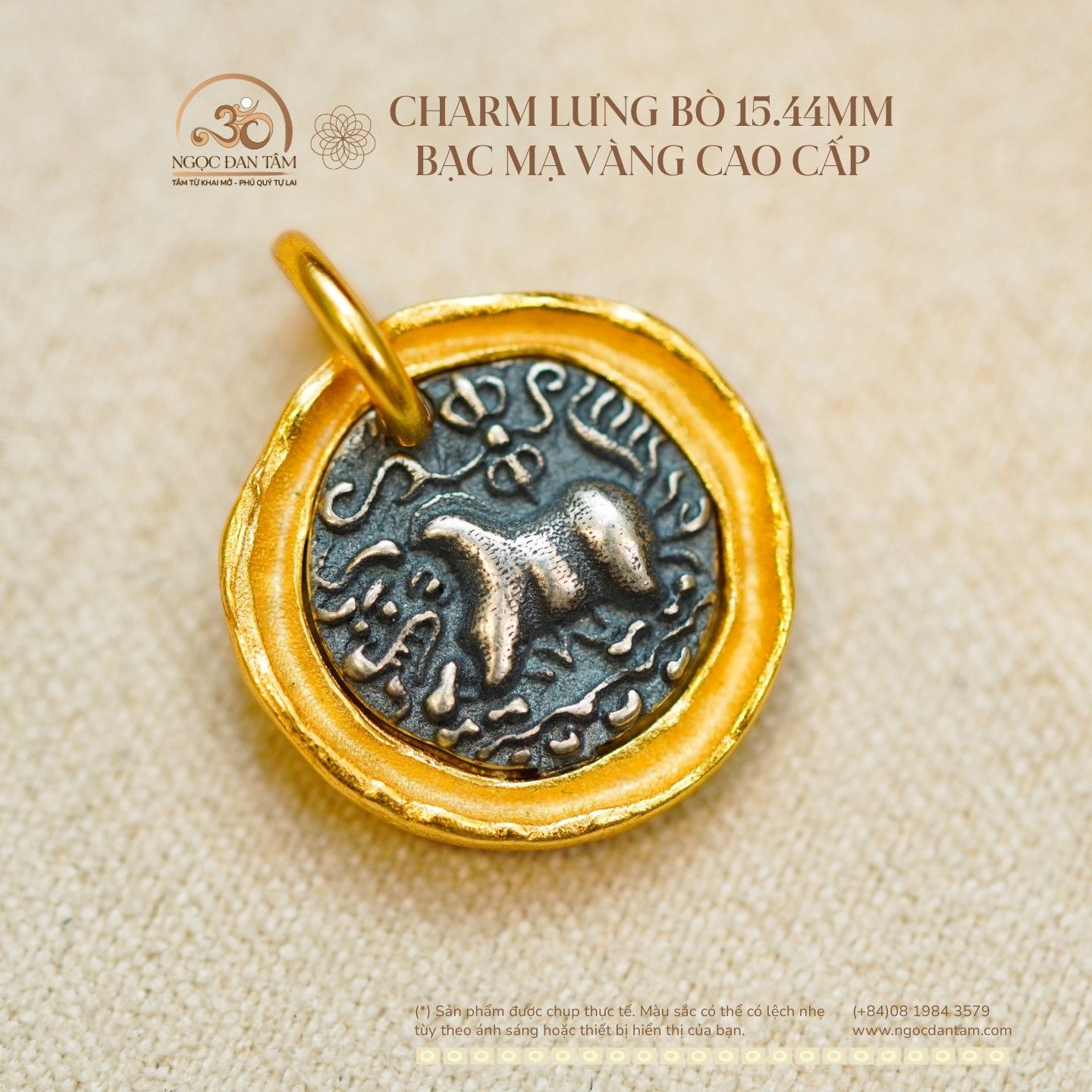  Charm Lưng Bò 15.4mm - Bạc 925 Mạ Vàng Cao Cấp 