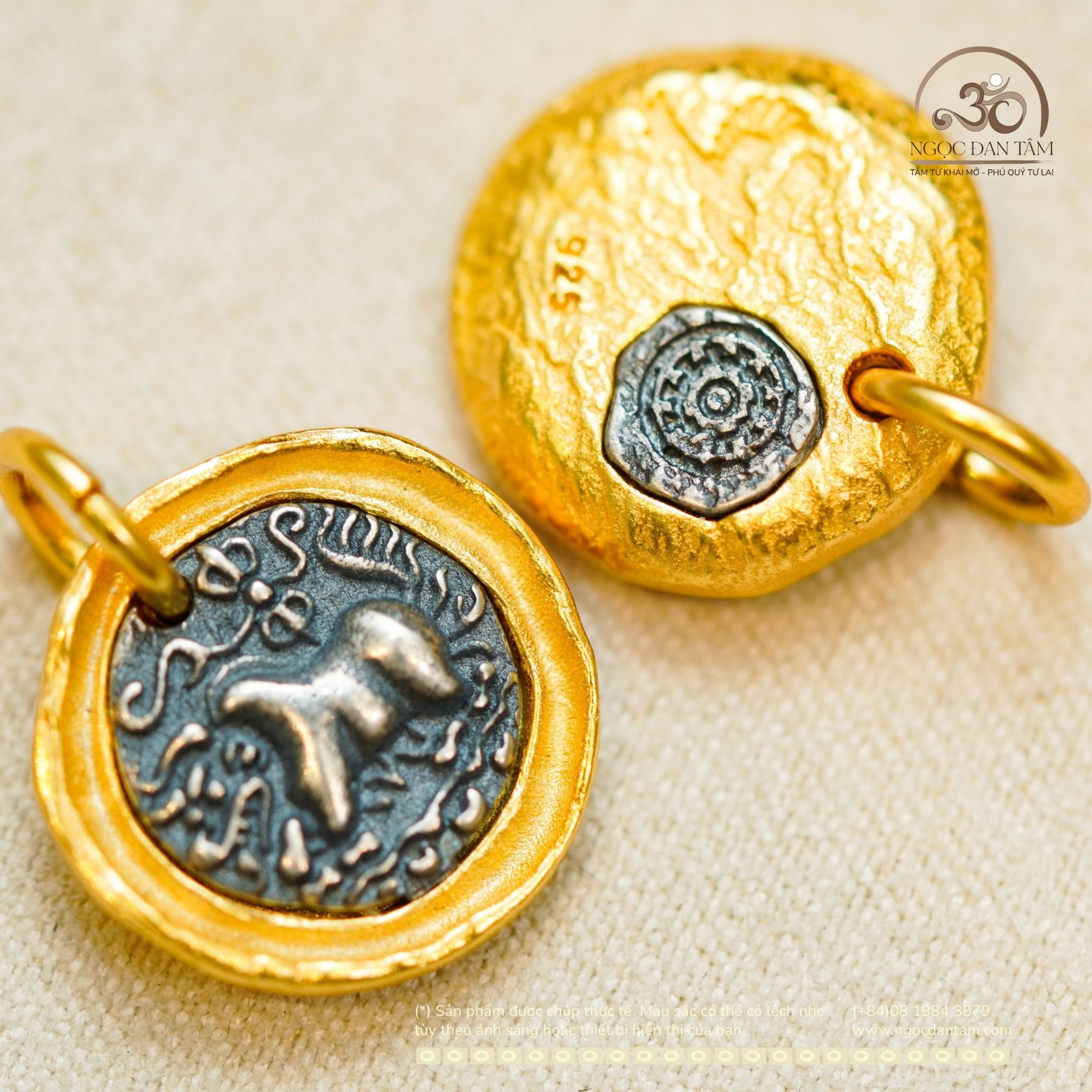  Charm Lưng Bò 15.4mm - Bạc 925 Mạ Vàng Cao Cấp 