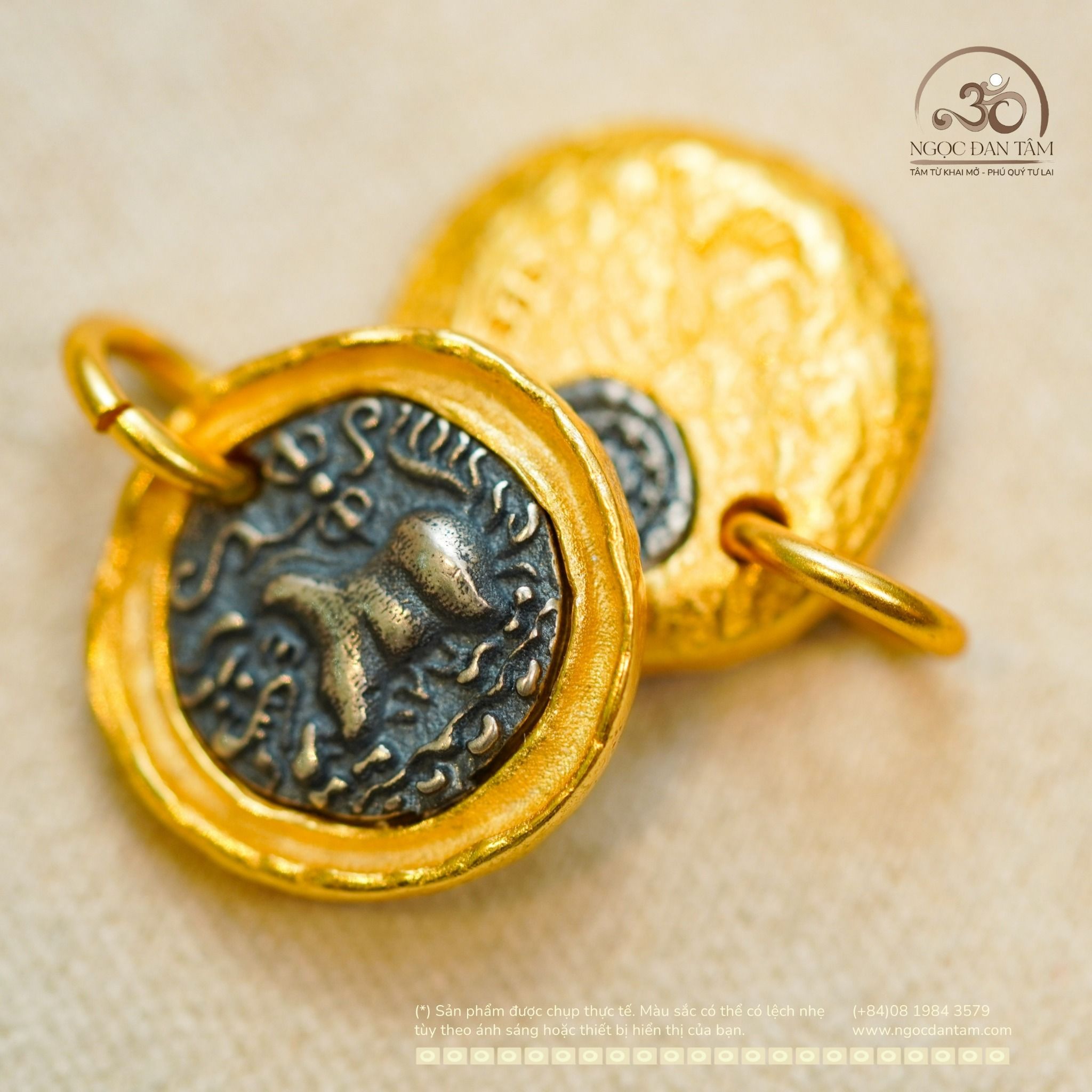  Charm Lưng Bò 15.4mm - Bạc 925 Mạ Vàng Cao Cấp 