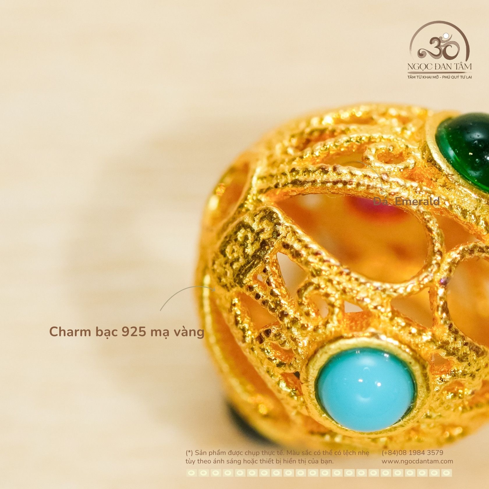  Charm Lồng Đèn Đính Đá - Bạc 925 Mạ Vàng Cao Cấp 