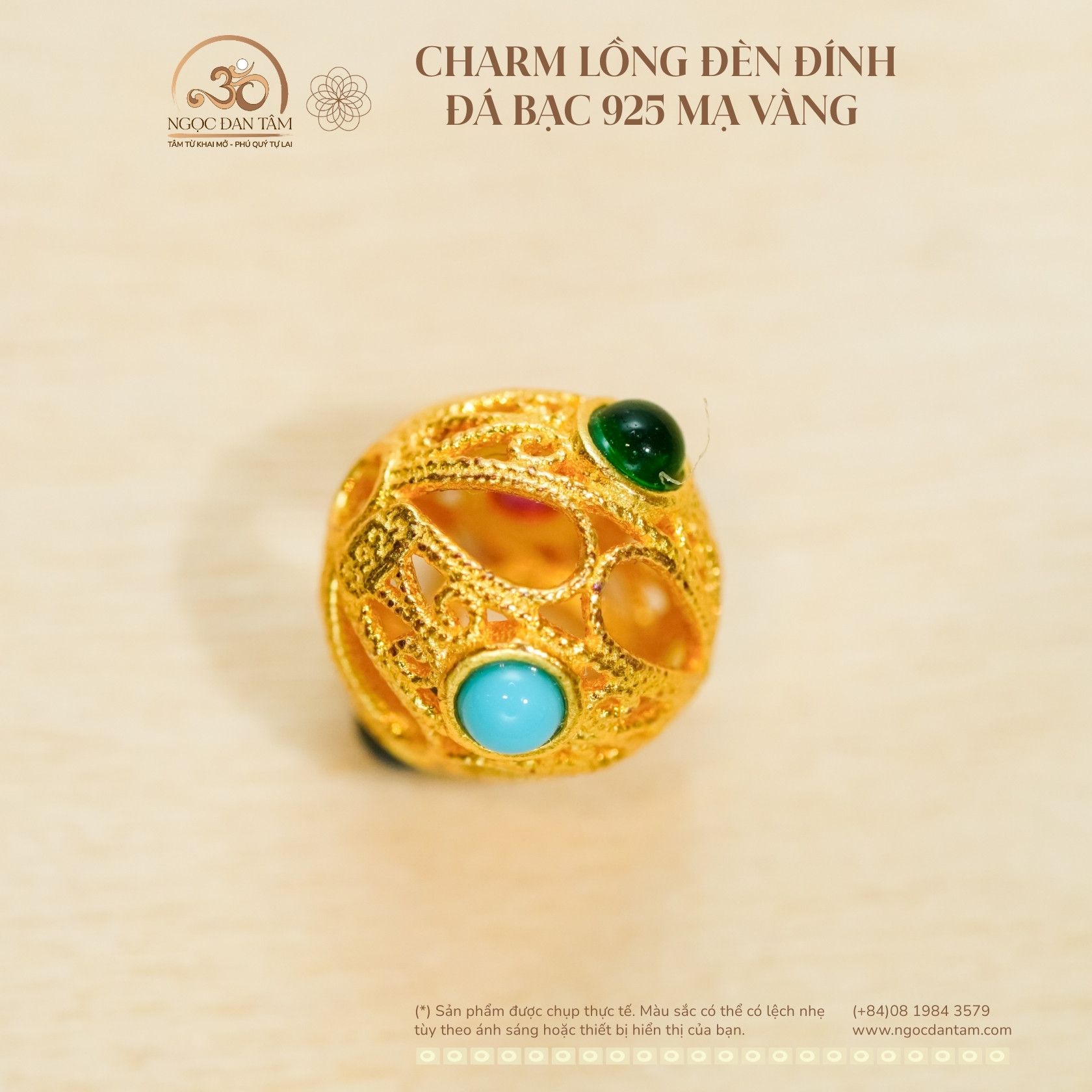  Charm Lồng Đèn Đính Đá - Bạc 925 Mạ Vàng Cao Cấp 