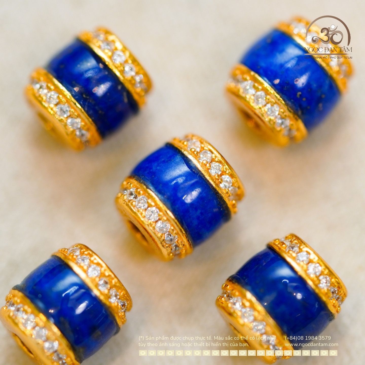  Charm Lazuli Đính Đá 7.81mmm - Bạc 925 Mạ Vàng Cao Cấp 