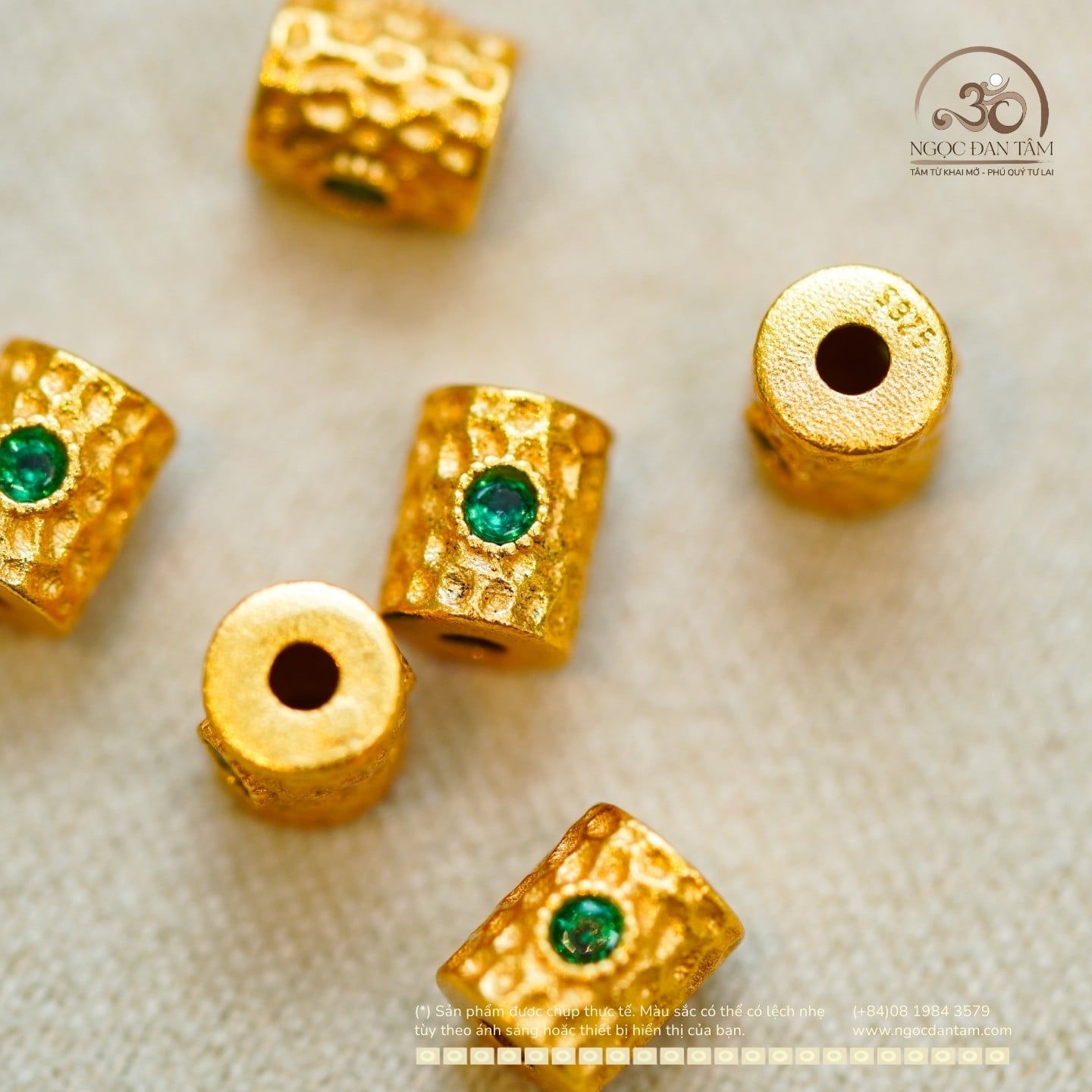  Charm Lu Thống Đính Lục Bảo 5.82mm - Bạc 925 Mạ Vàng Cao Cấp 