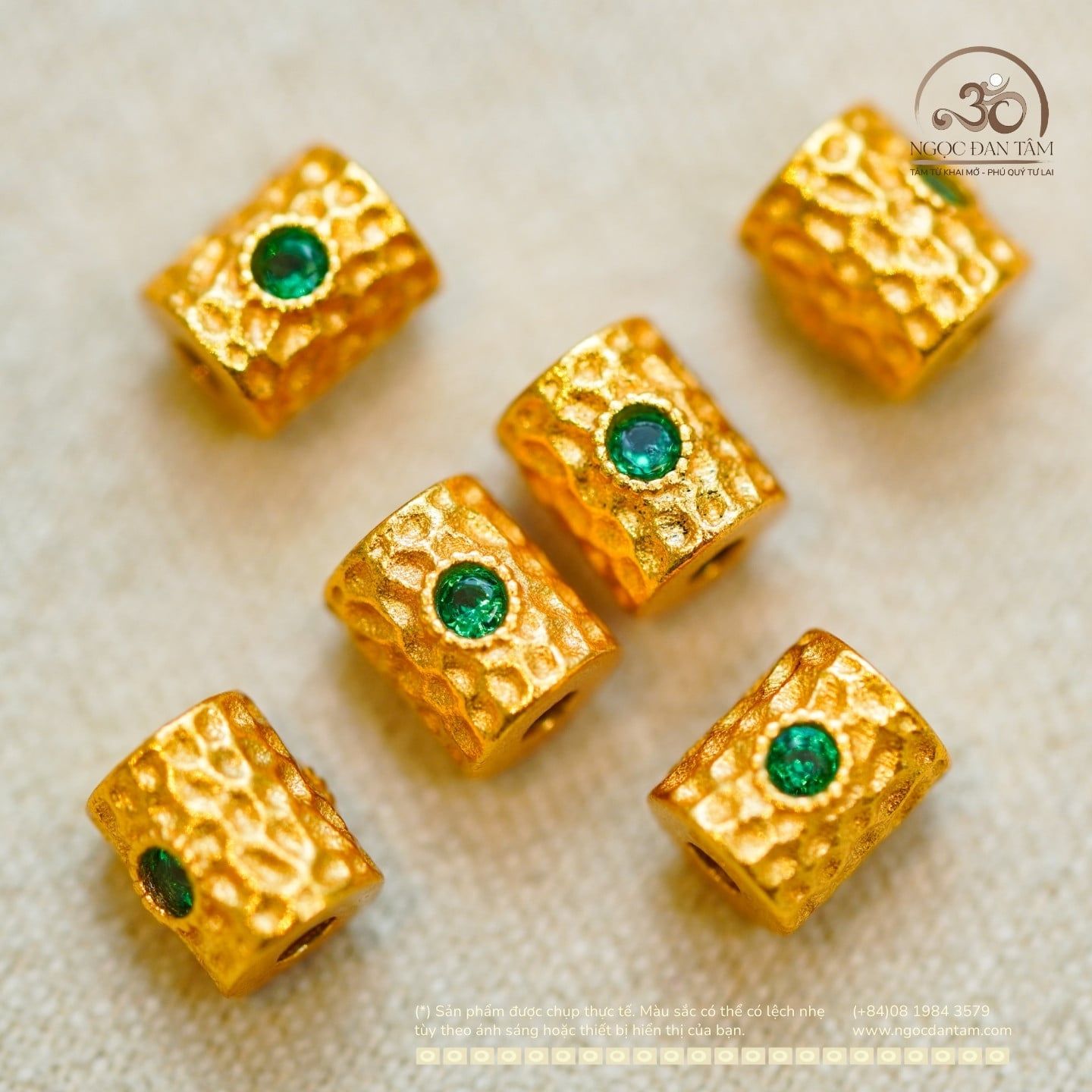  Charm Lu Thống Đính Lục Bảo 5.82mm - Bạc 925 Mạ Vàng Cao Cấp 