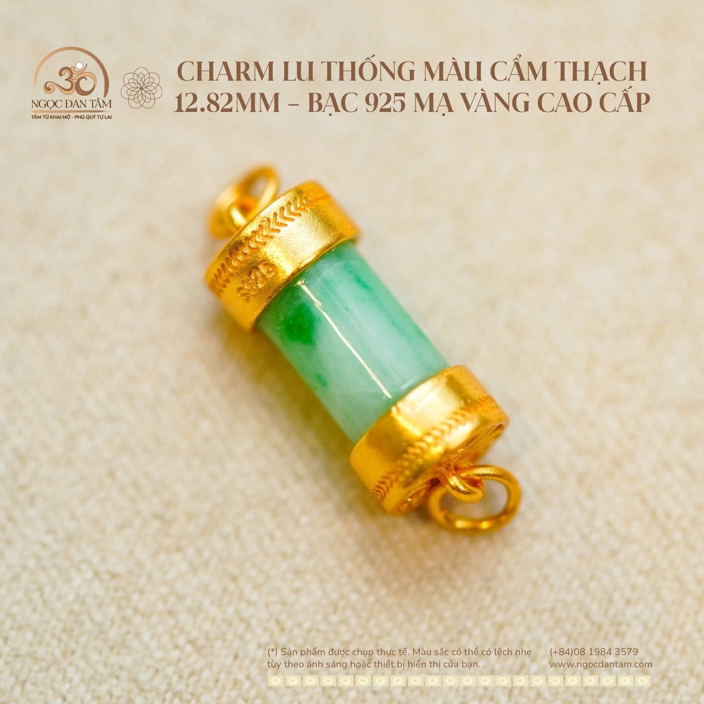  Charm Lu Thống Màu Cẩm Thạch 12.82mm - Bạc 925 Mạ Vàng Cao Cấp 