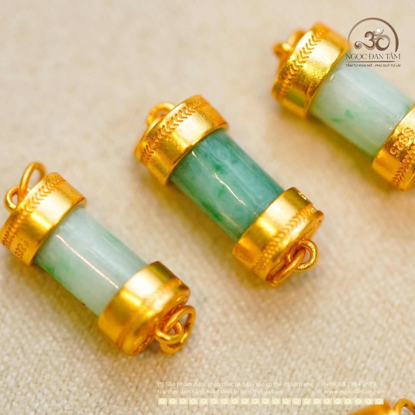  Charm Lu Thống Màu Cẩm Thạch 12.82mm - Bạc 925 Mạ Vàng Cao Cấp 