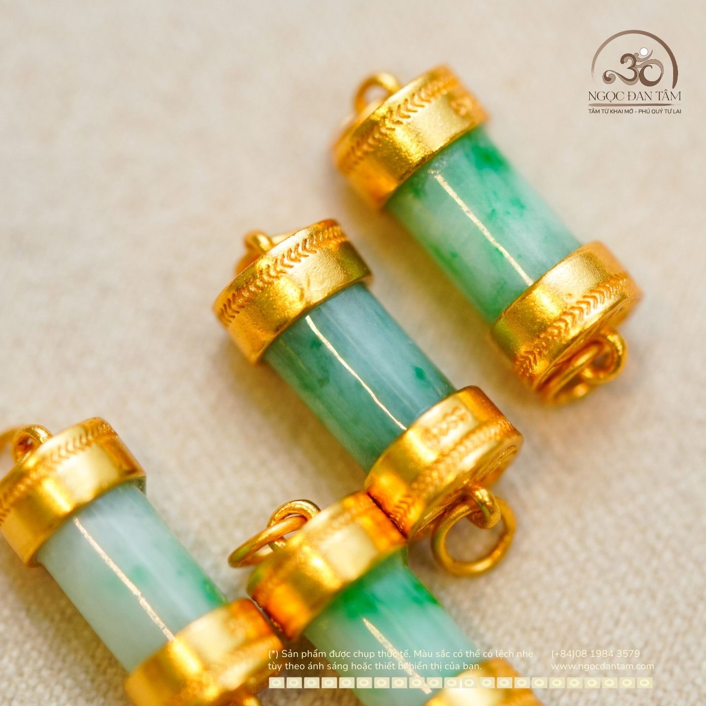  Charm Lu Thống Màu Cẩm Thạch 12.82mm - Bạc 925 Mạ Vàng Cao Cấp 