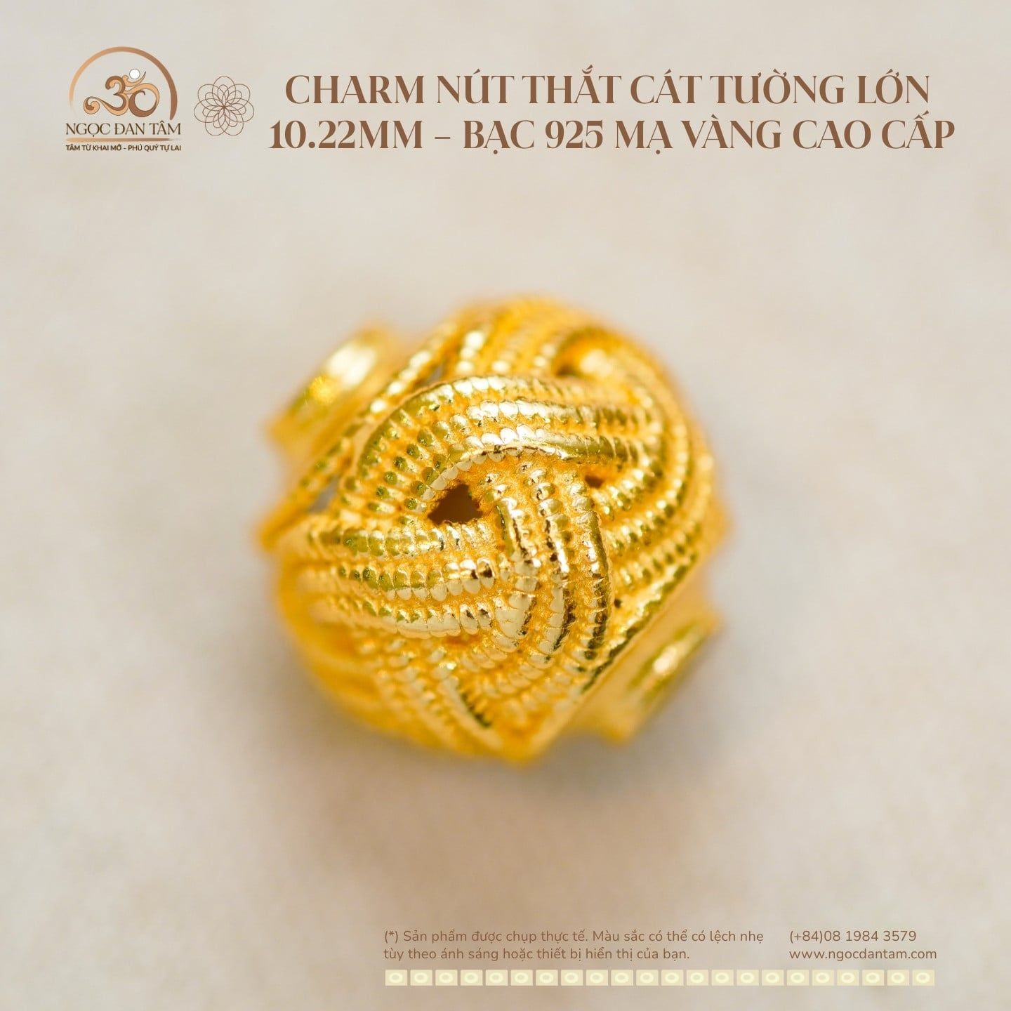  Charm nút thắt cát tường lớn 10.22mm - Bạc 925 Mạ Vàng Cao Cấp 