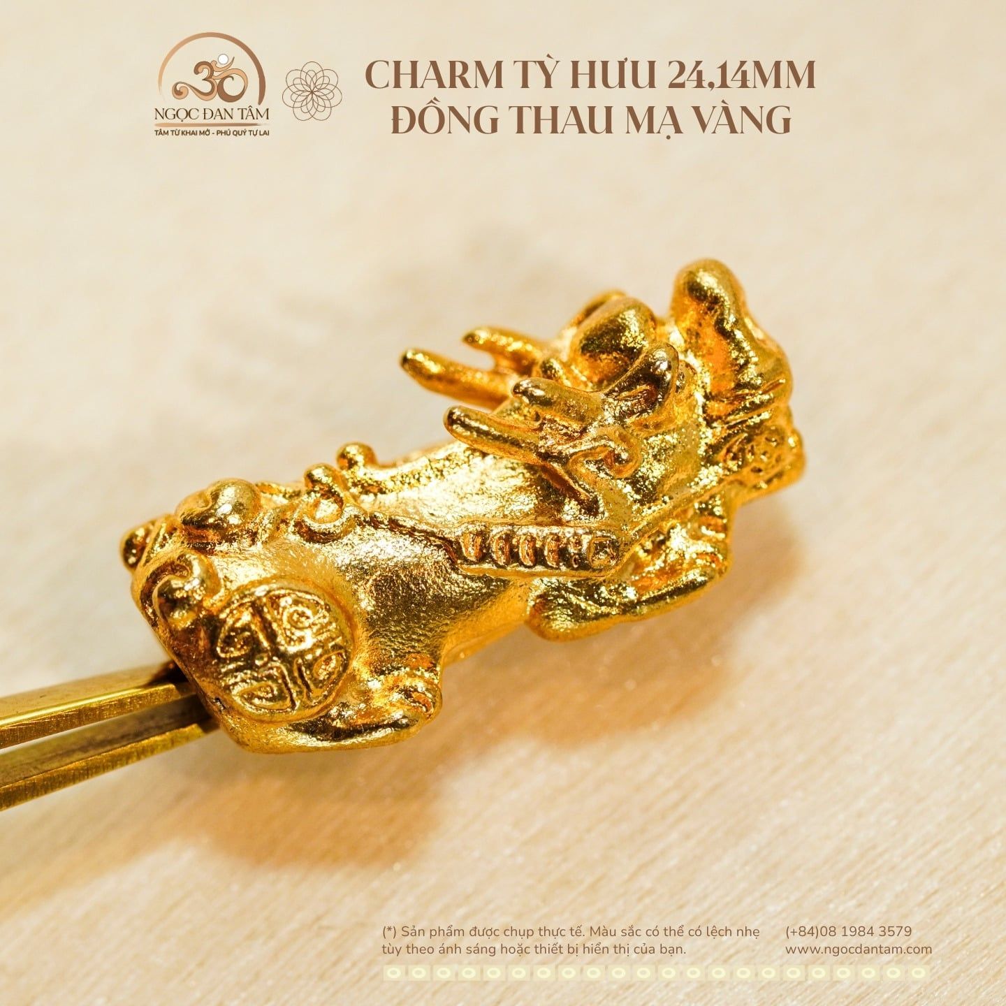  Charm Tỳ Hưu 24,14mm - Đồng Thau Mạ Vàng Cao Cấp 