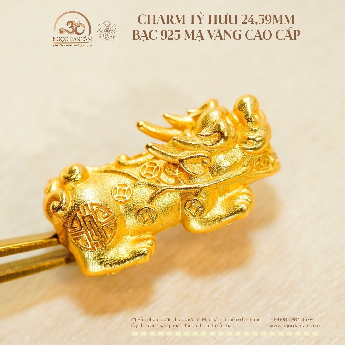  Charm Tỳ Hưu 24,59mm - Bạc 925 Mạ Vàng Cao Cấp 