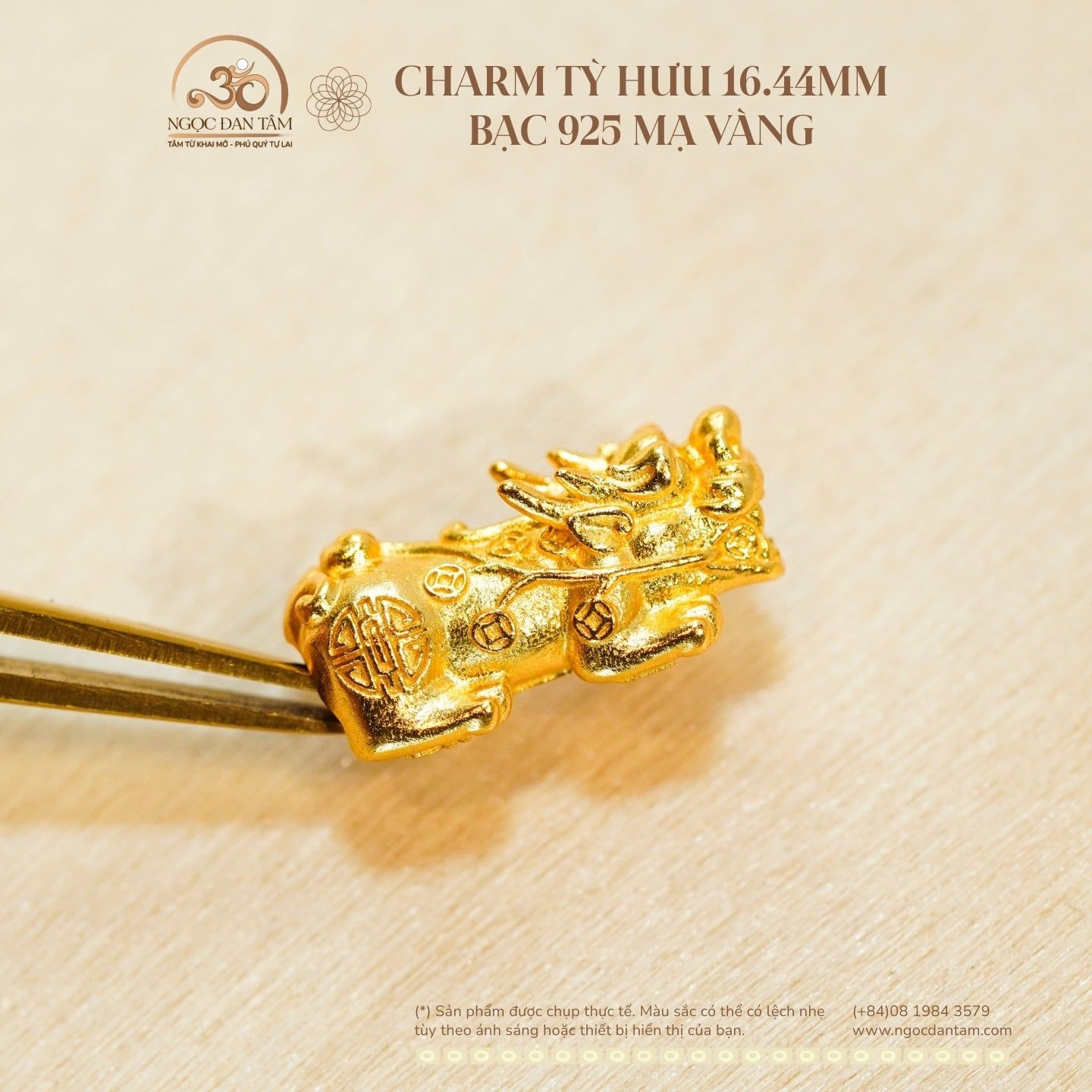  Charm Tỳ Hưu 16,44mm - Bạc 925 Mạ Vàng Cao Cấp 