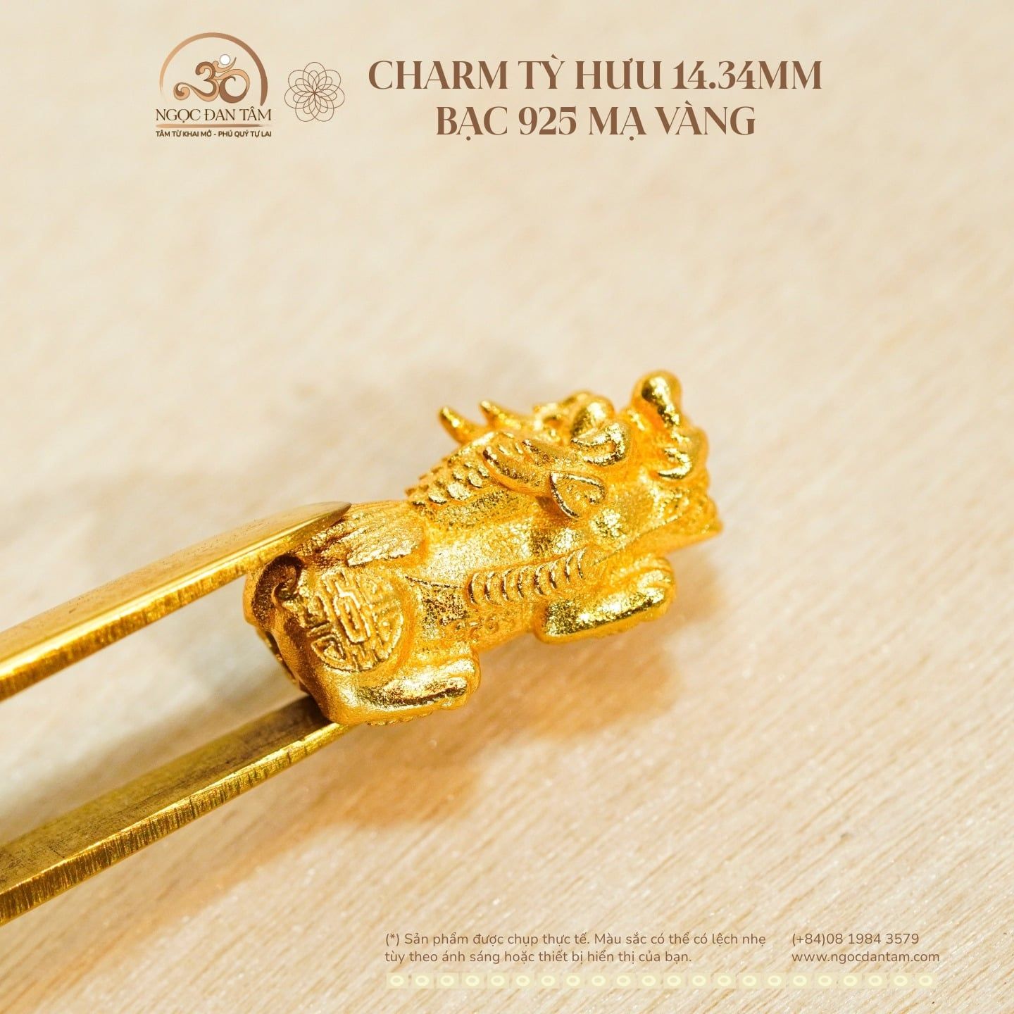  Charm Tỳ Hưu 14,34mm - Bạc 925 Mạ Vàng Cao Cấp 