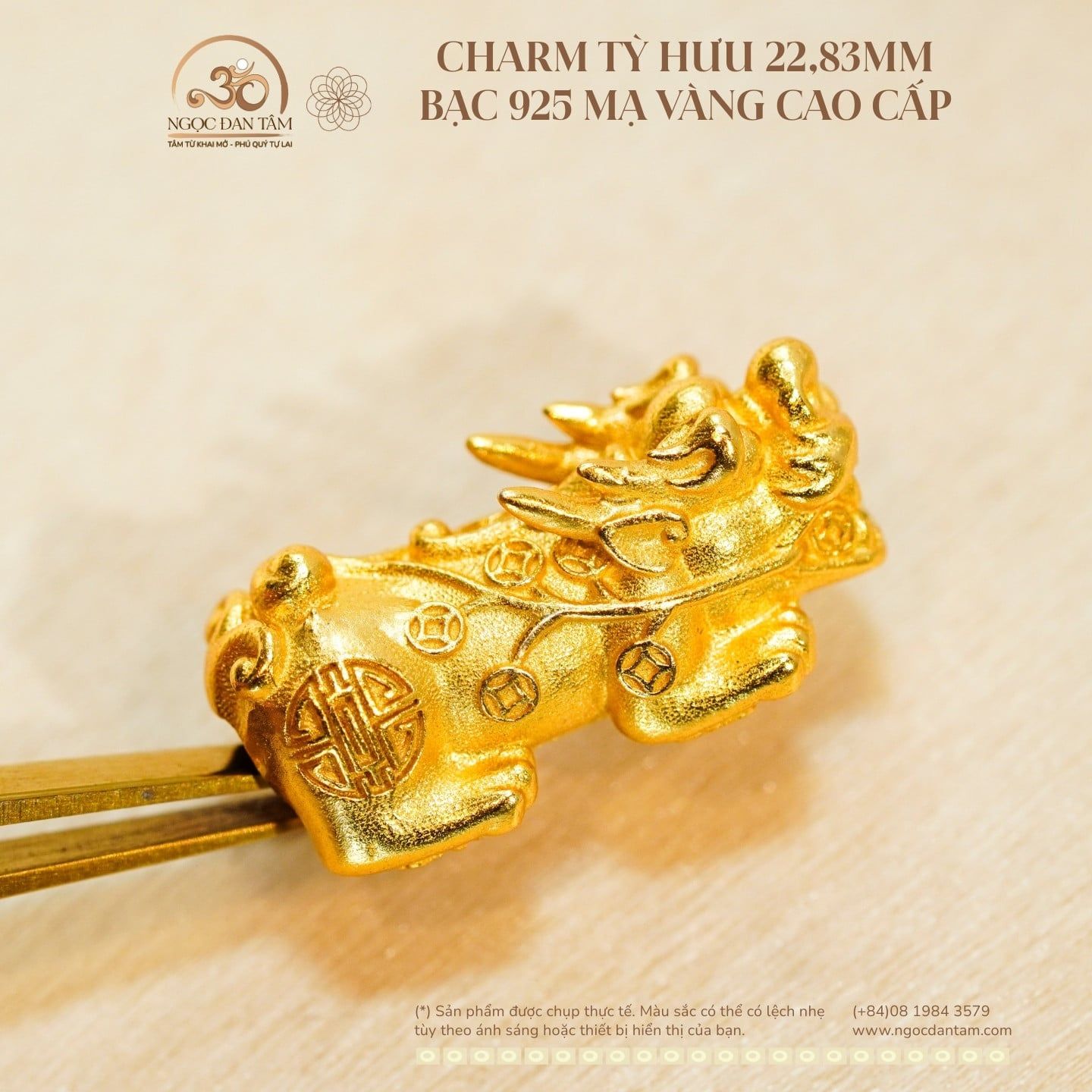  Charm Tỳ Hưu 22,83mm - Bạc 925 Mạ Vàng Cao Cấp 