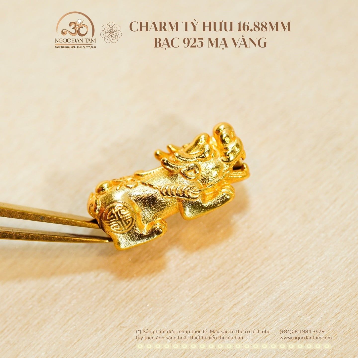  Charm Tỳ Hưu 15,79mm - Bạc 925 Mạ Vàng Cao Cấp 