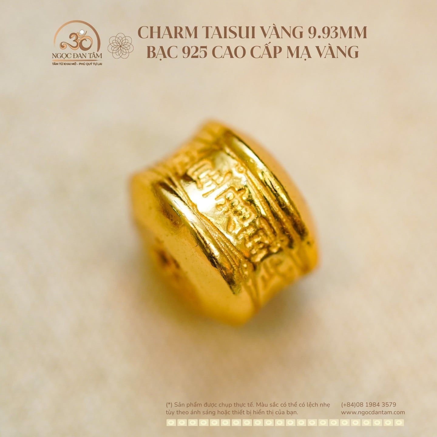  Charm Taisui Vàng 9.93mm - Bạc 925 Cao Cấp Mạ Vàng 