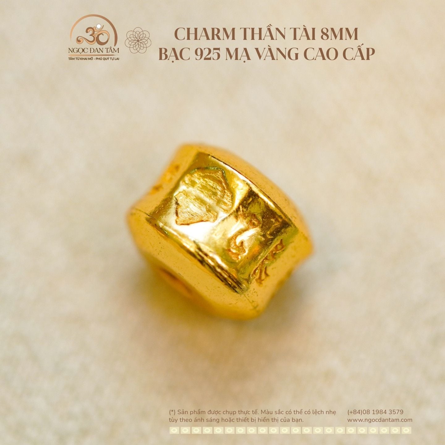  Charm Thần Tài 8mm - Bạc 925 Mạ Vàng Cao Cấp 